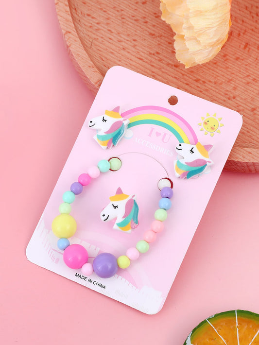 4pcs Girls Unicorn Decor Jewelry Set