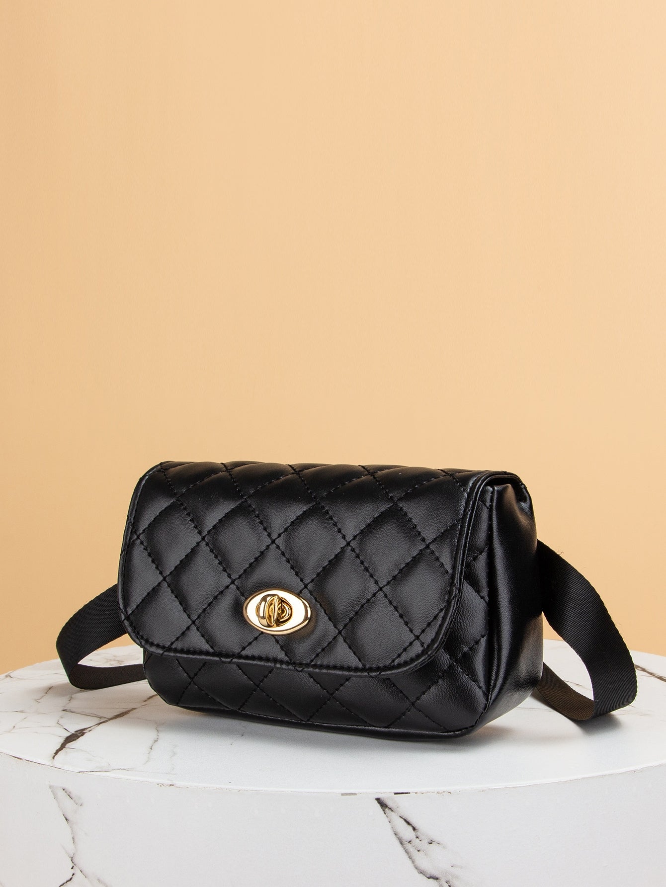 Quilted Twist Lock Flap Fanny Pack