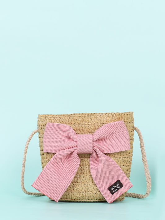 Girls Bow Decor Straw Bag