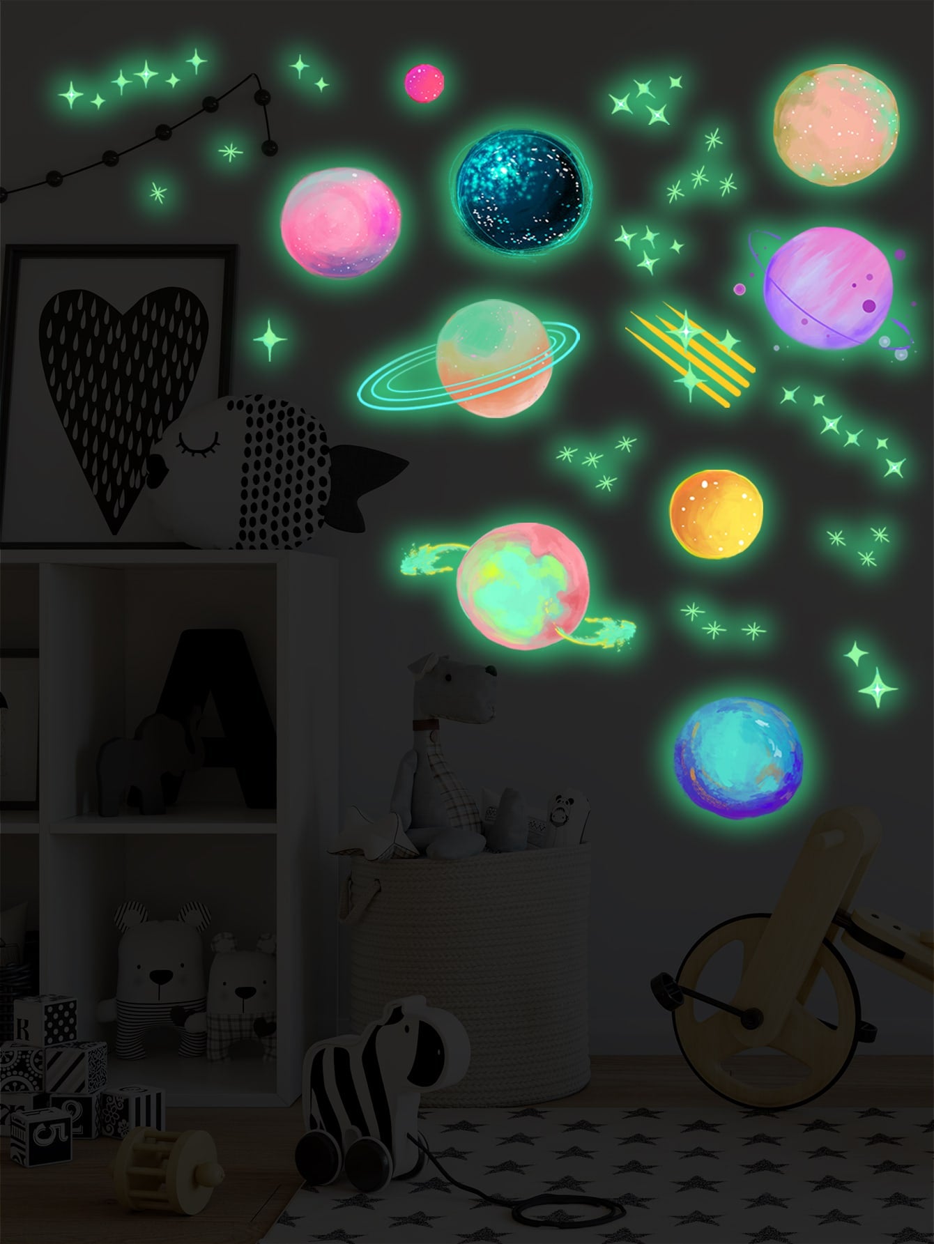 Glow In Dark Planet Print Sticker Gift For Kids Room Decor