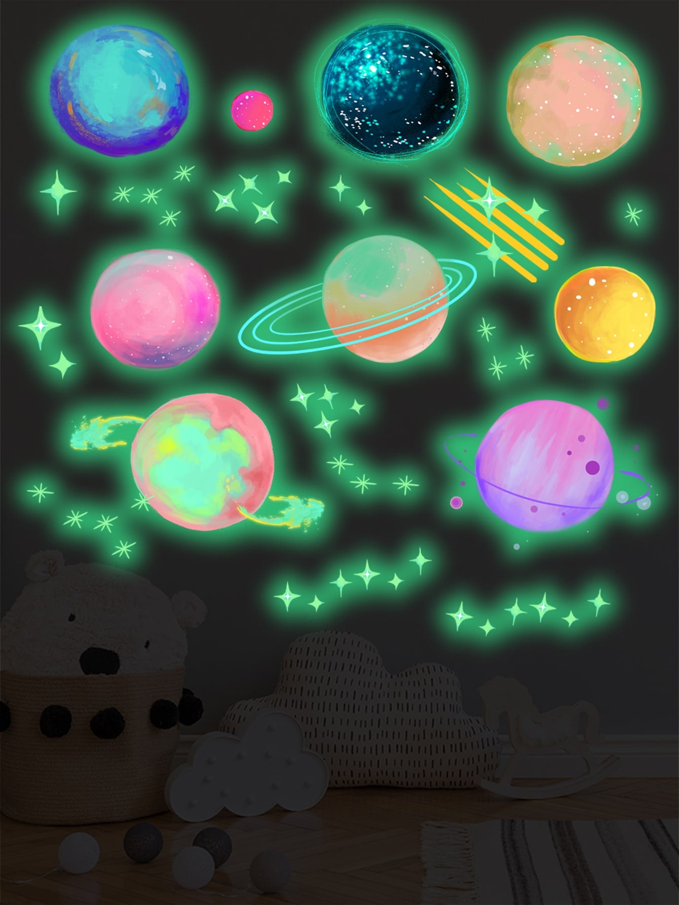 Glow In Dark Planet Print Sticker Gift For Kids Room Decor