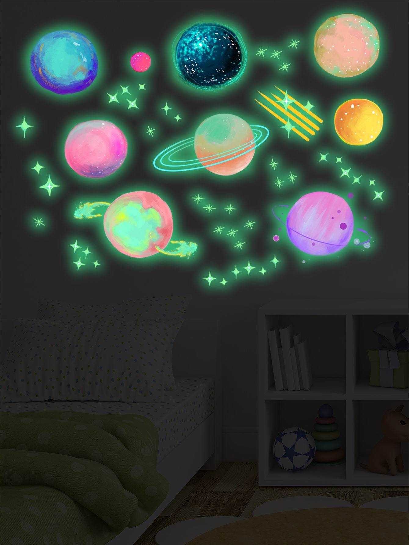Glow In Dark Planet Print Sticker Gift For Kids Room Decor