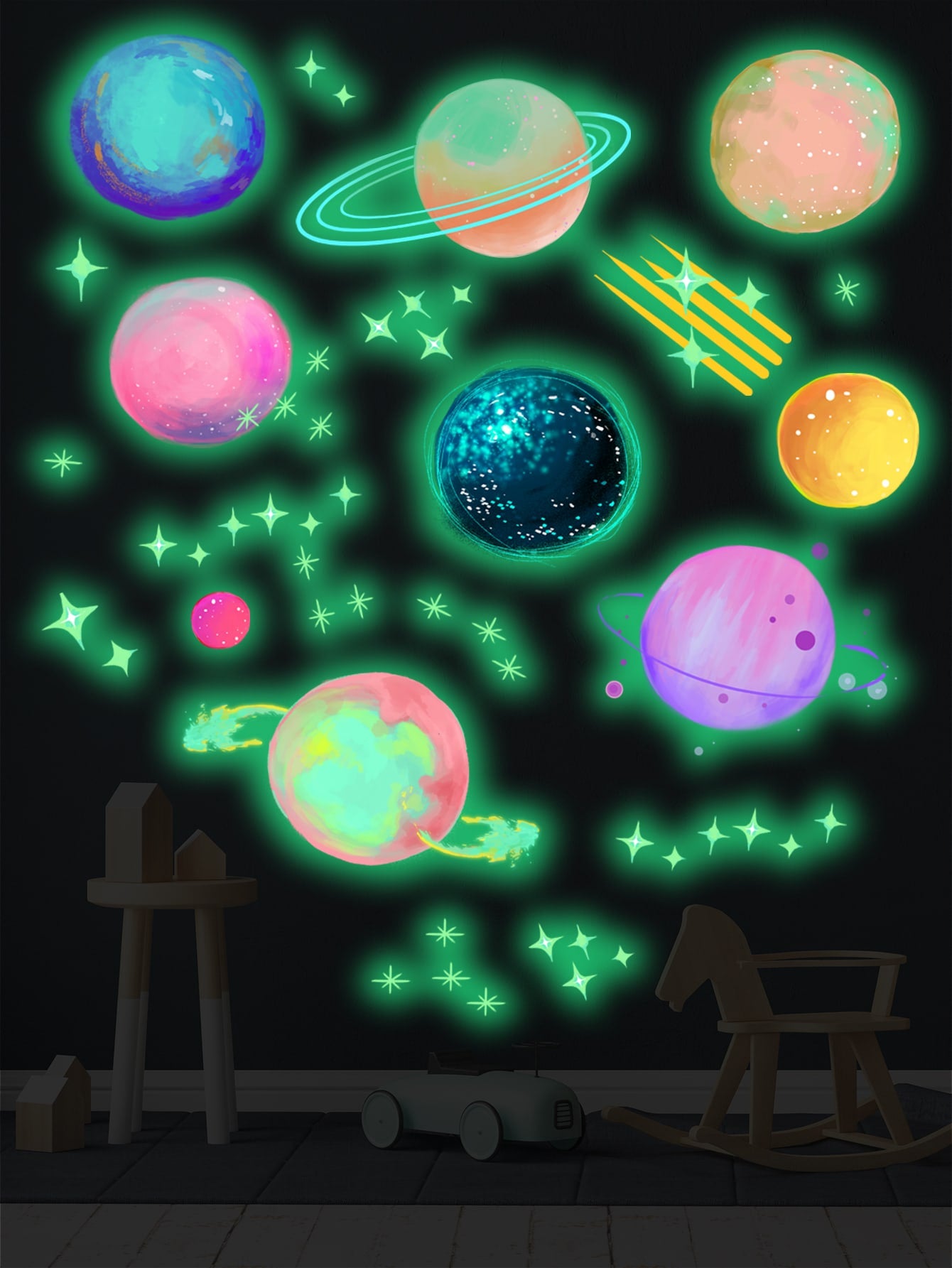 Glow In Dark Planet Print Sticker Gift For Kids Room Decor