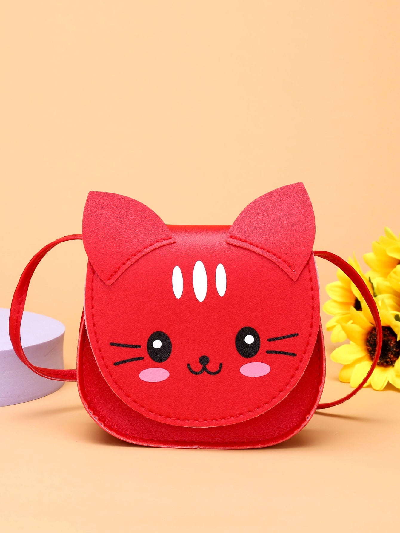 Girls Cartoon Cat Graphic Flap Saddle Bag