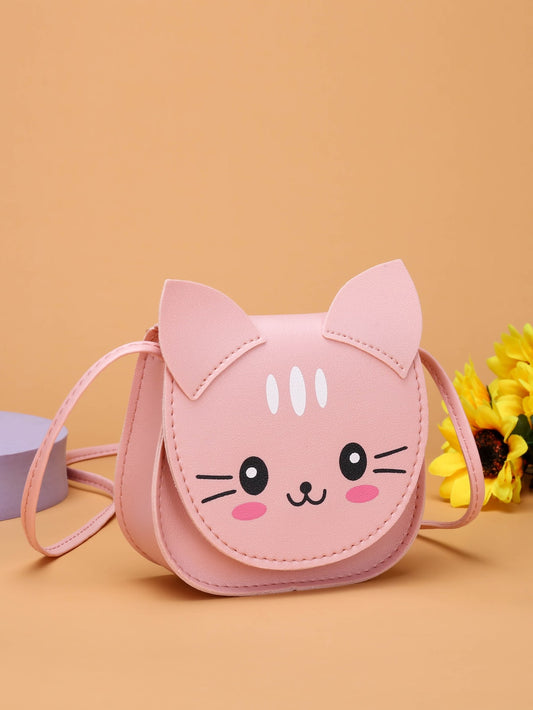 Girls Cartoon Cat Graphic Flap Saddle Bag