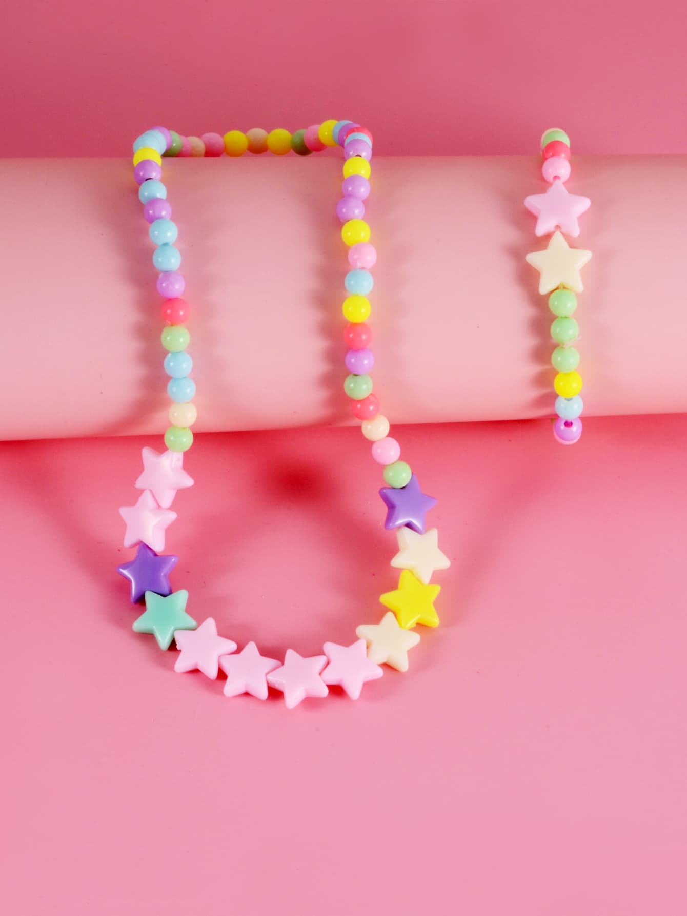 Girls Star Decor Beaded Necklace Bracelet