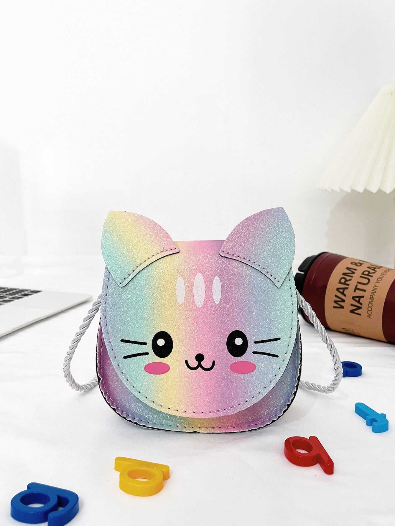 Girls Cartoon Cat Graphic Flap Saddle Bag
