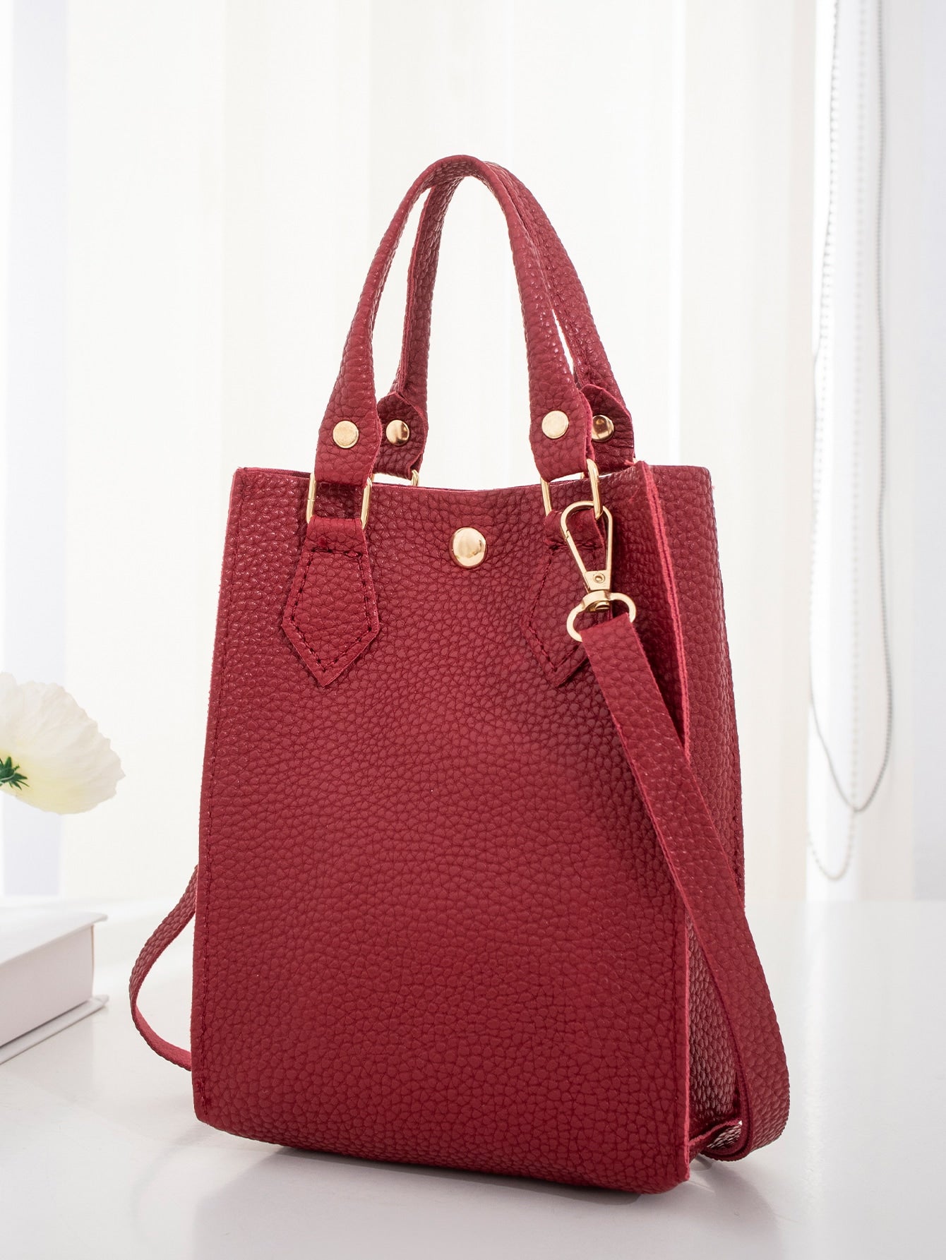 Minimalist Litchi Embossed Square Bag