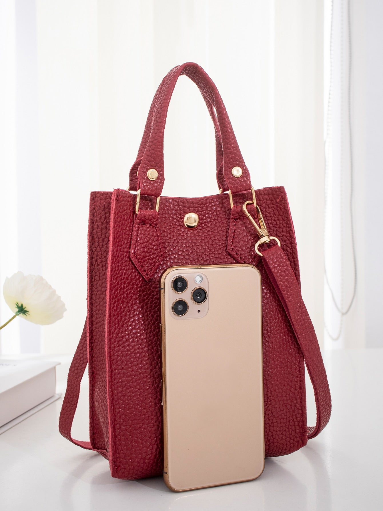 Minimalist Litchi Embossed Square Bag