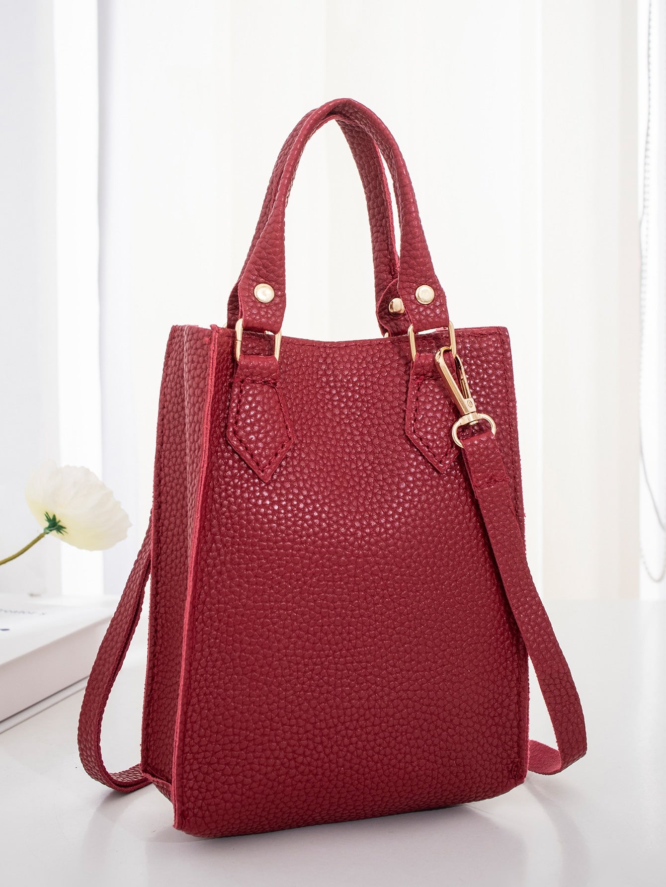 Minimalist Litchi Embossed Square Bag