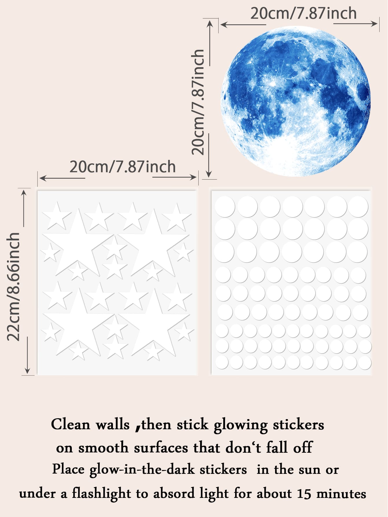 Star Moon Print Wall Sticker Glow In The Dark Blue Galaxy Wall Decal For Kids Bedroom Decor