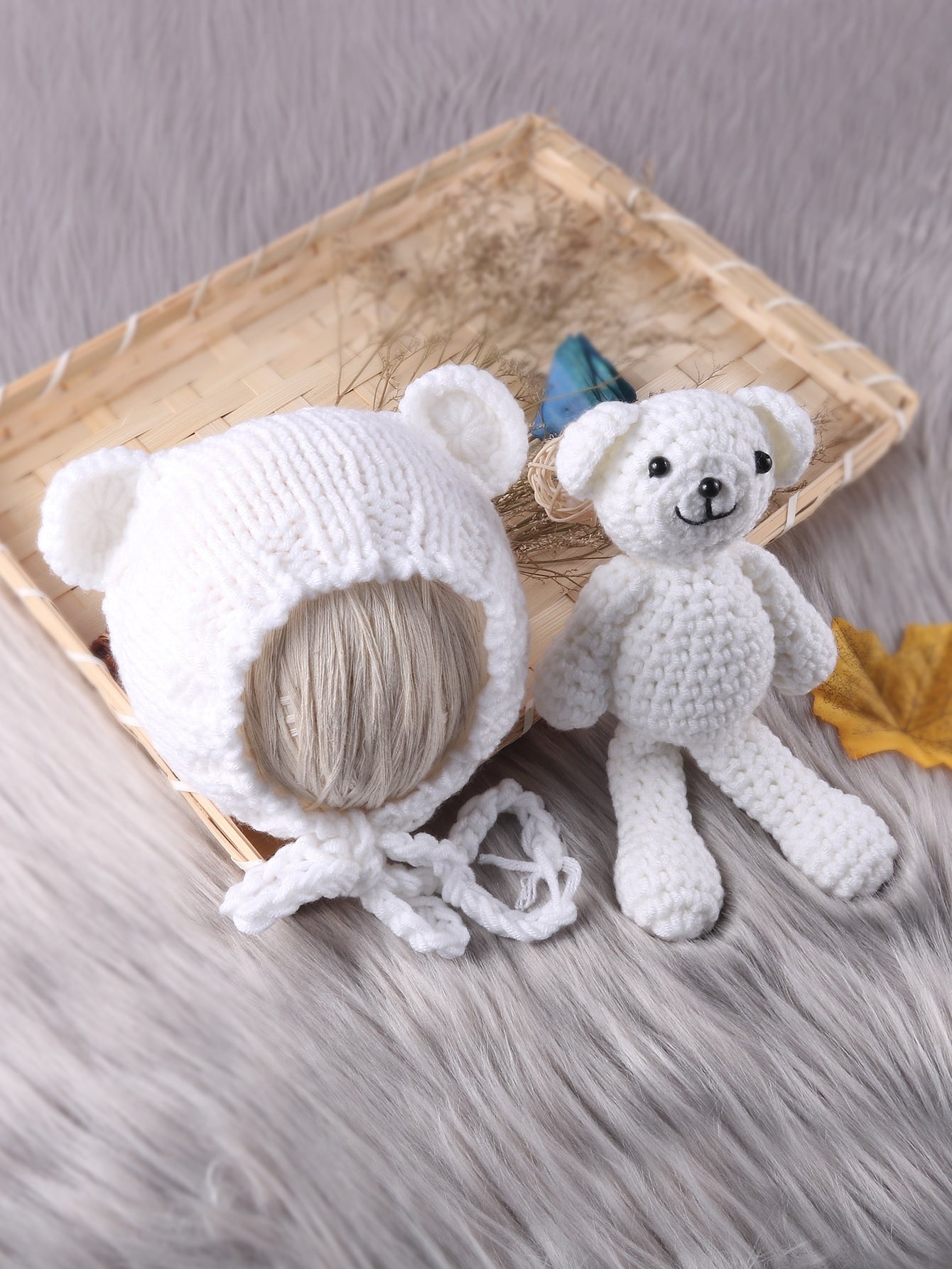Newborn Photography 3D Ears Design Knit Hat Toy
