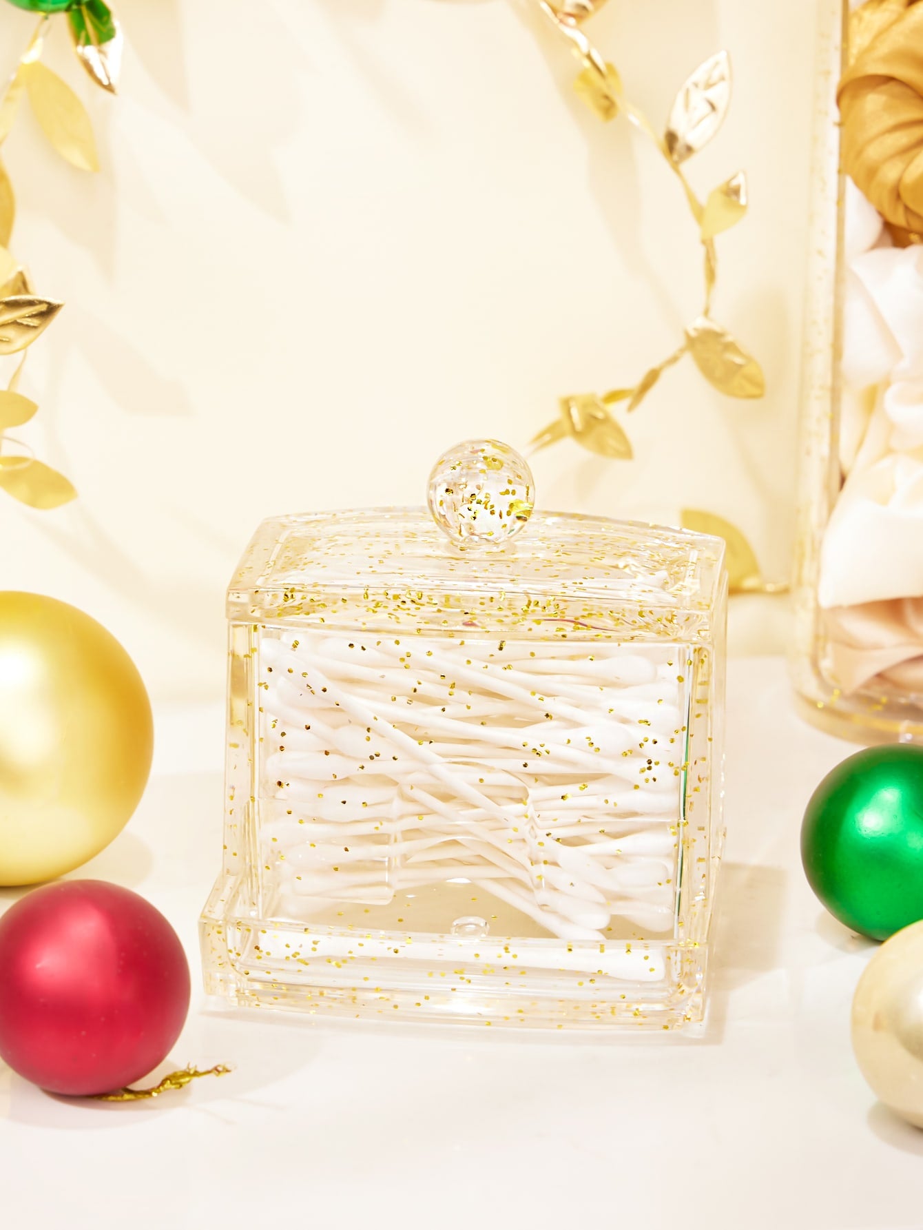 Cotton Swab Organizer Gold Glitter Holiday Gift