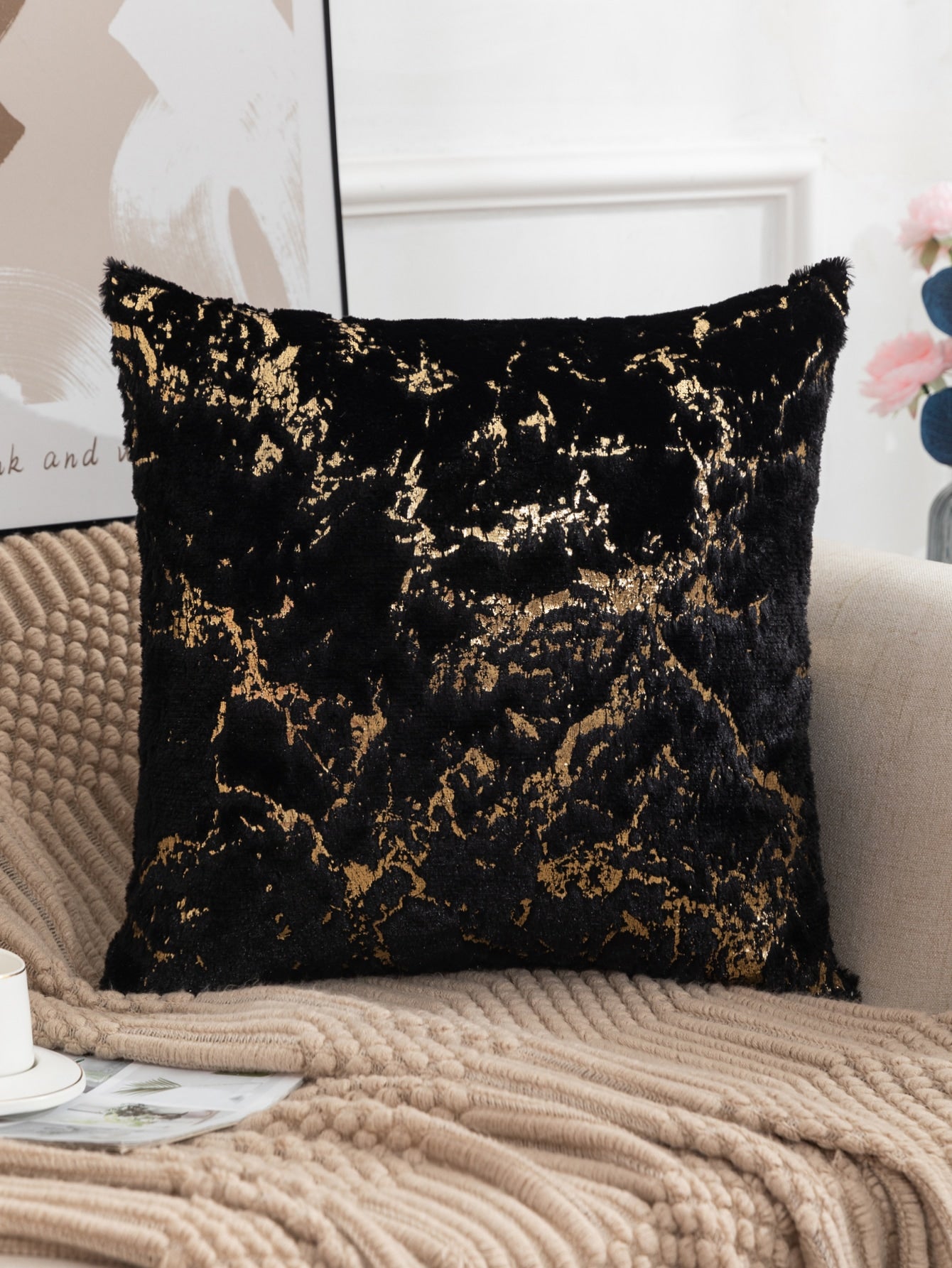 Metallic Pattern Plush Cushion Cover Without Filler