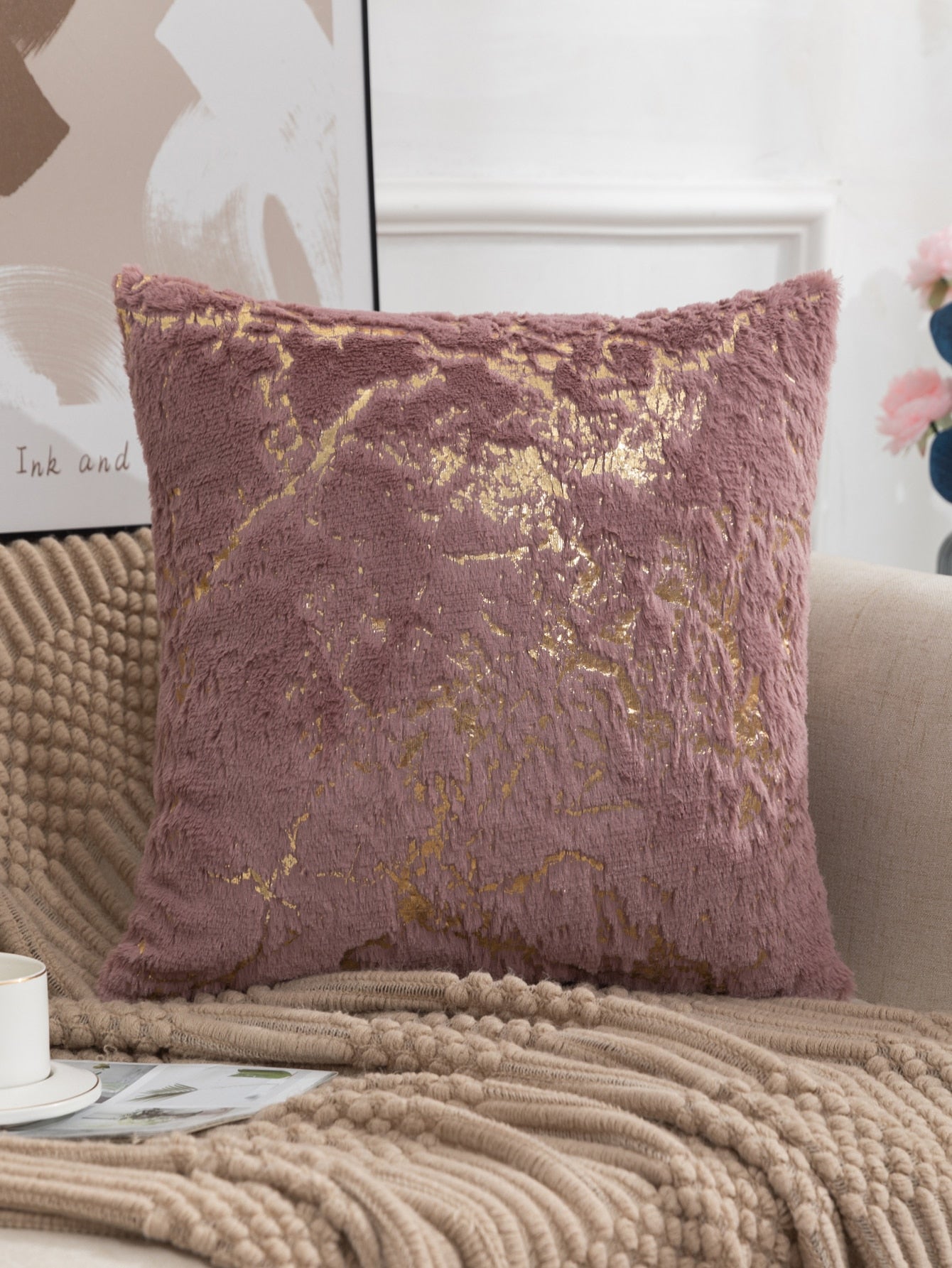 Metallic Pattern Plush Cushion Cover Without Filler