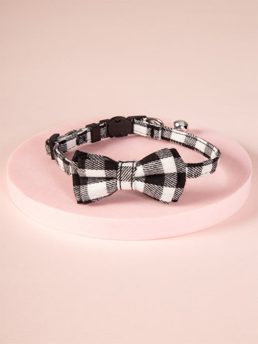 Plaid Print Bow Decor Pet Collar