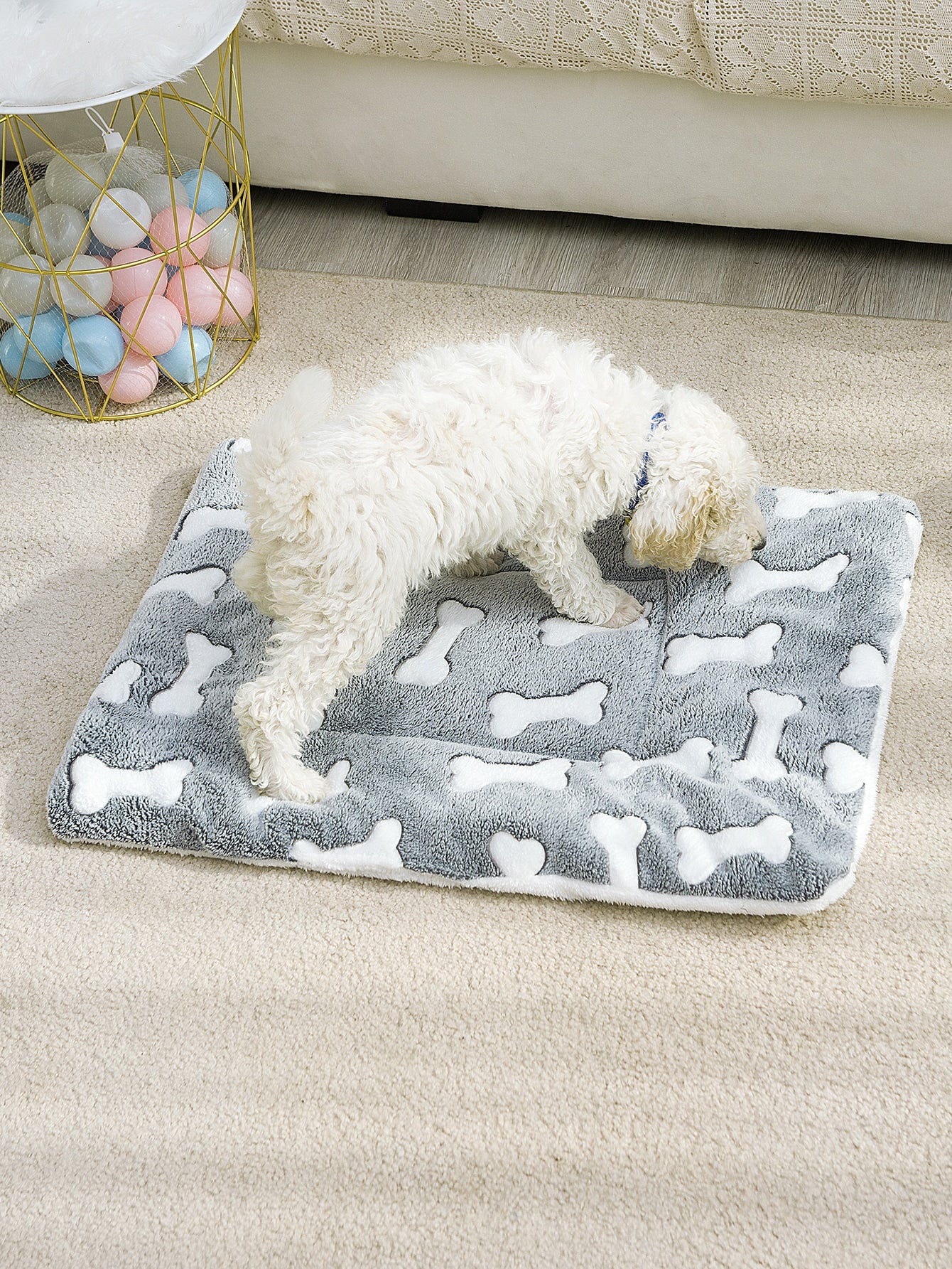 Bone Pattern Pet Crate Mat Pet Bed Mat Thickened Cat And Dog Sleeping Pad Warm Double sided Blanket Kennel