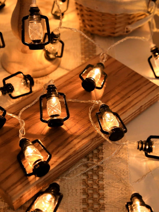 10 Led 2M PVC Oil String Light Black Lamp Shaped Lights Battery Box Thanksgiving Christmas Table Decorations