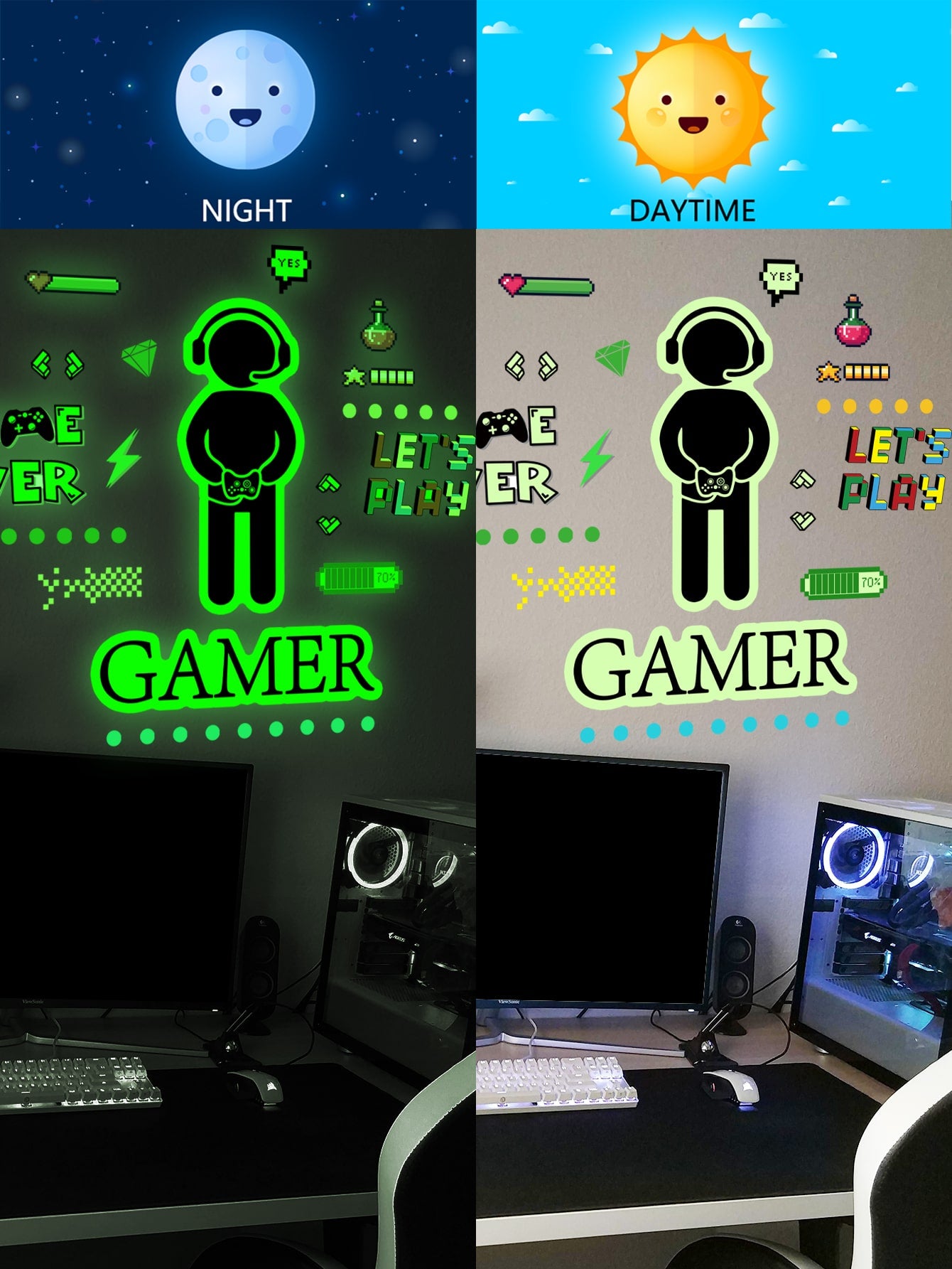 Gamer Pattern Glow In The Dark Wall Sticker