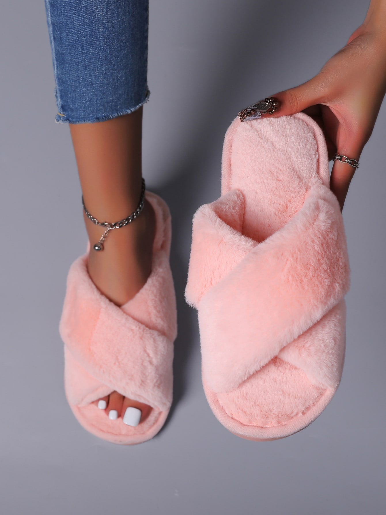 Fuzzy Criss Cross Bedroom Slippers