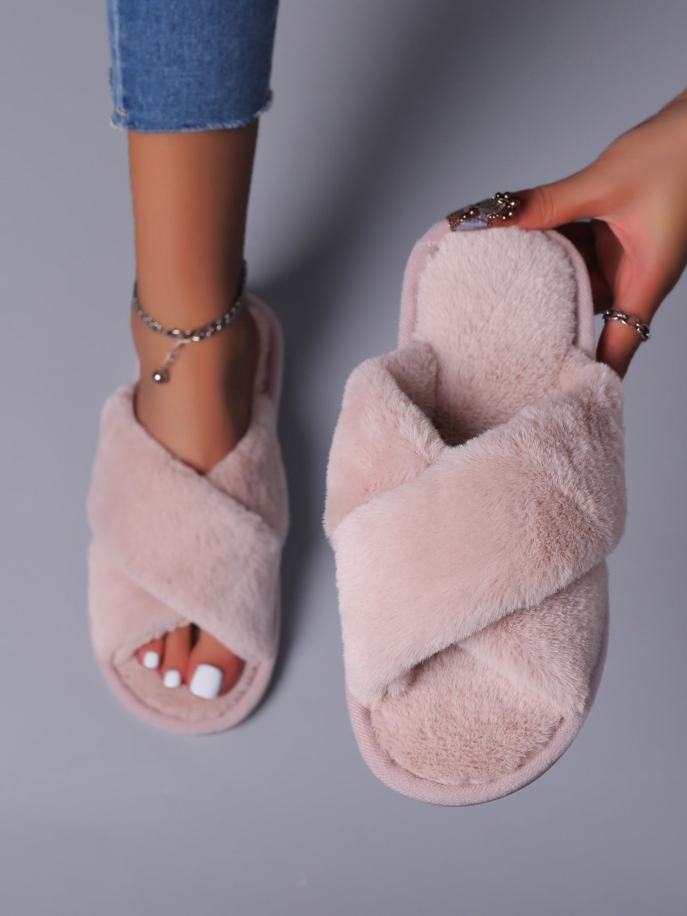 Fuzzy Criss Cross Bedroom Slippers