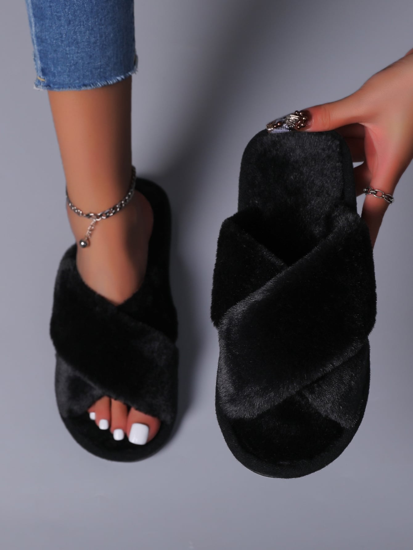 Fuzzy Criss Cross Bedroom Slippers