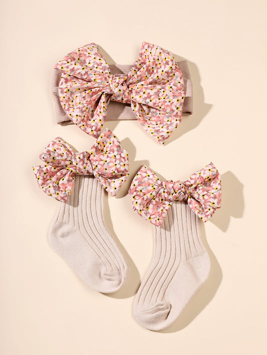 Baby Bow Decor Hair Band Socks