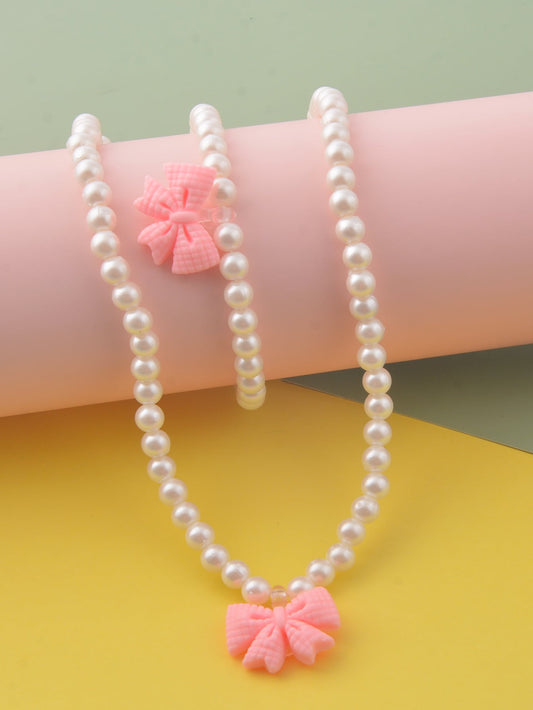 Girls Bow Charm Beaded Necklace Bracelet