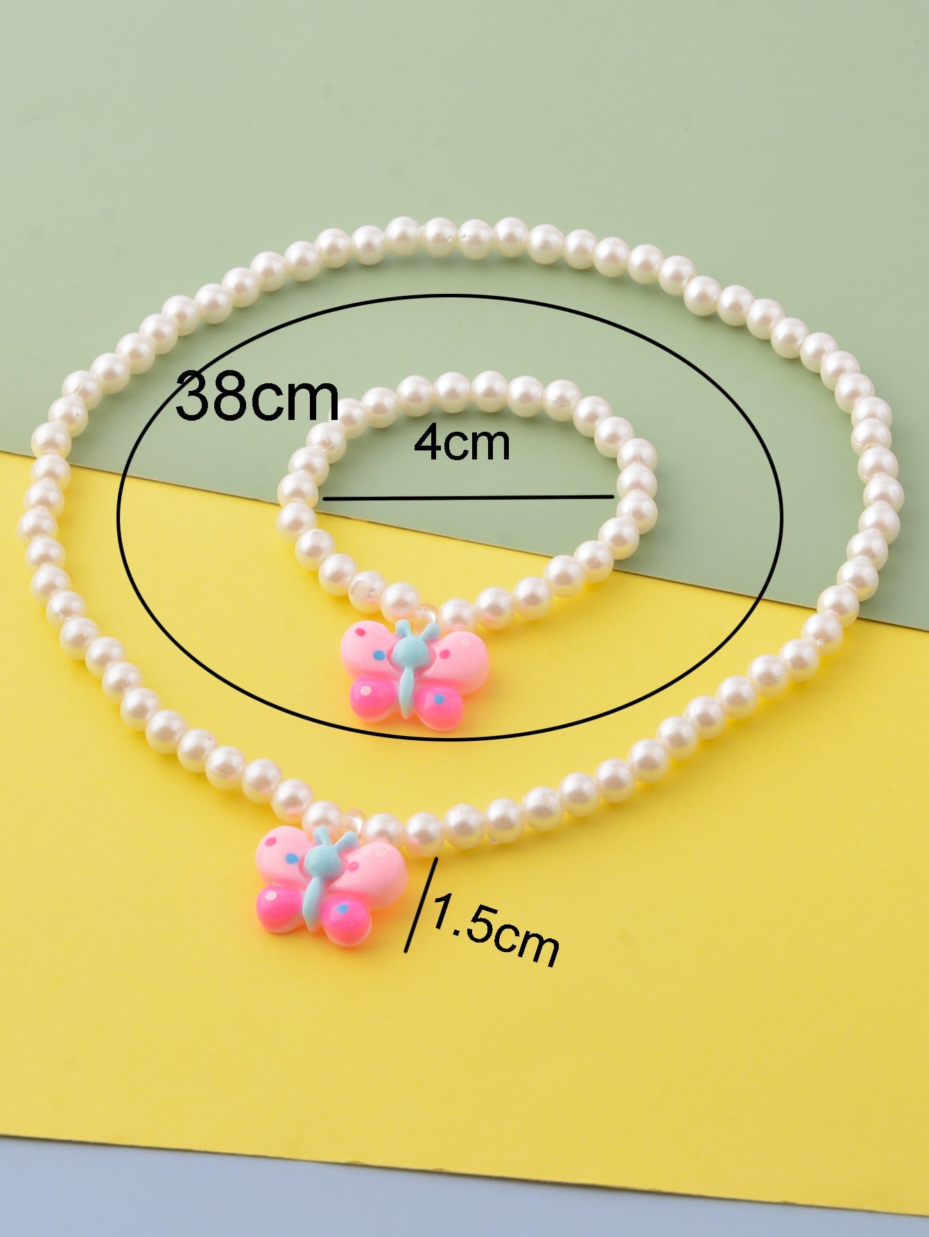 Girls Butterfly Pendant Beaded Necklace Bracelet