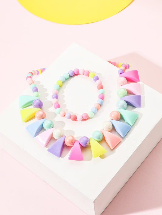 Girls Geometric Decor Beaded Necklace Bracelet