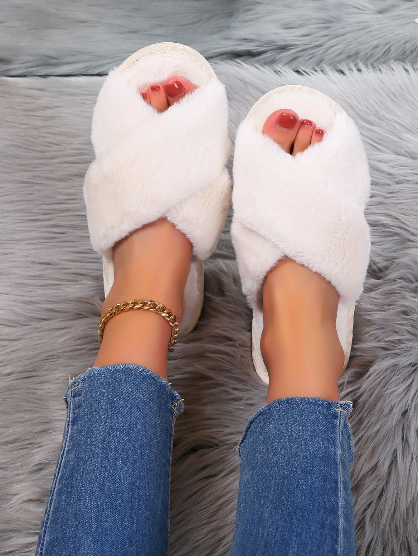 Fuzzy Criss Cross Bedroom Slippers