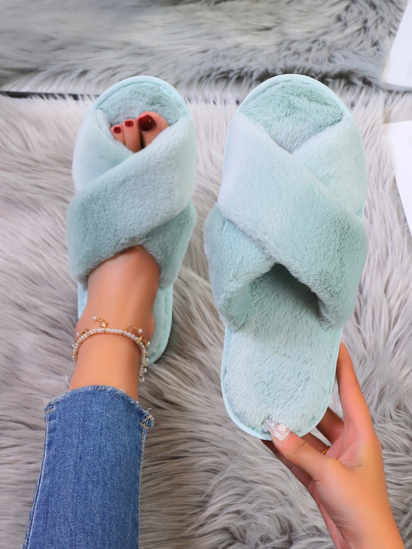 Fuzzy Criss Cross Bedroom Slippers