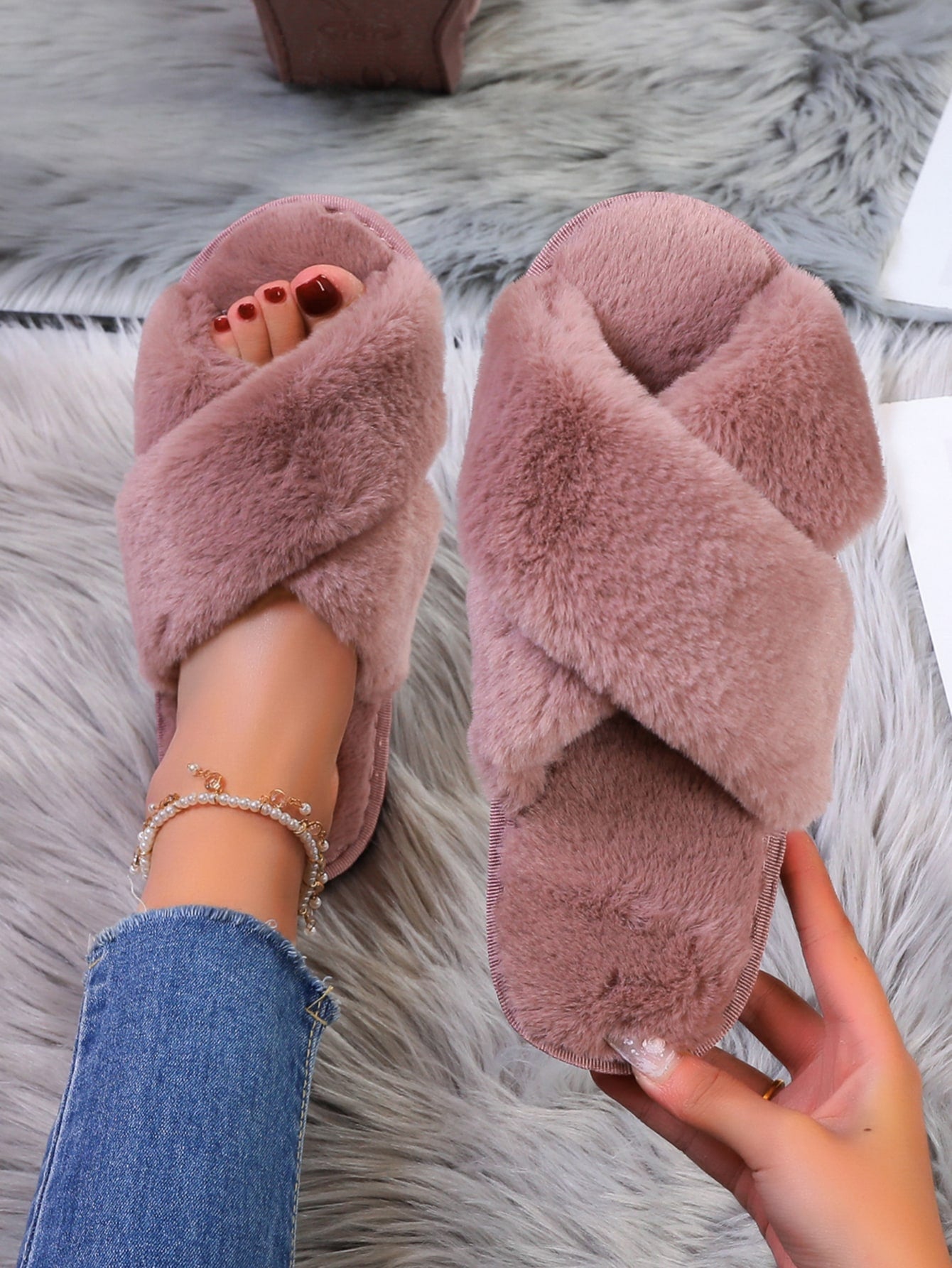 Fuzzy Criss Cross Bedroom Slippers