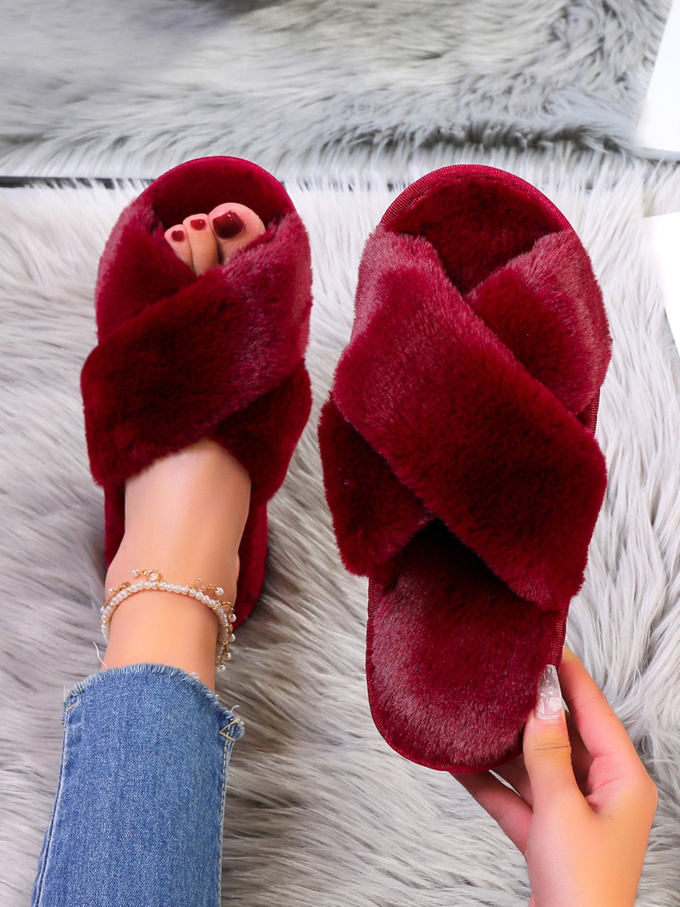 Fuzzy Criss Cross Bedroom Slippers