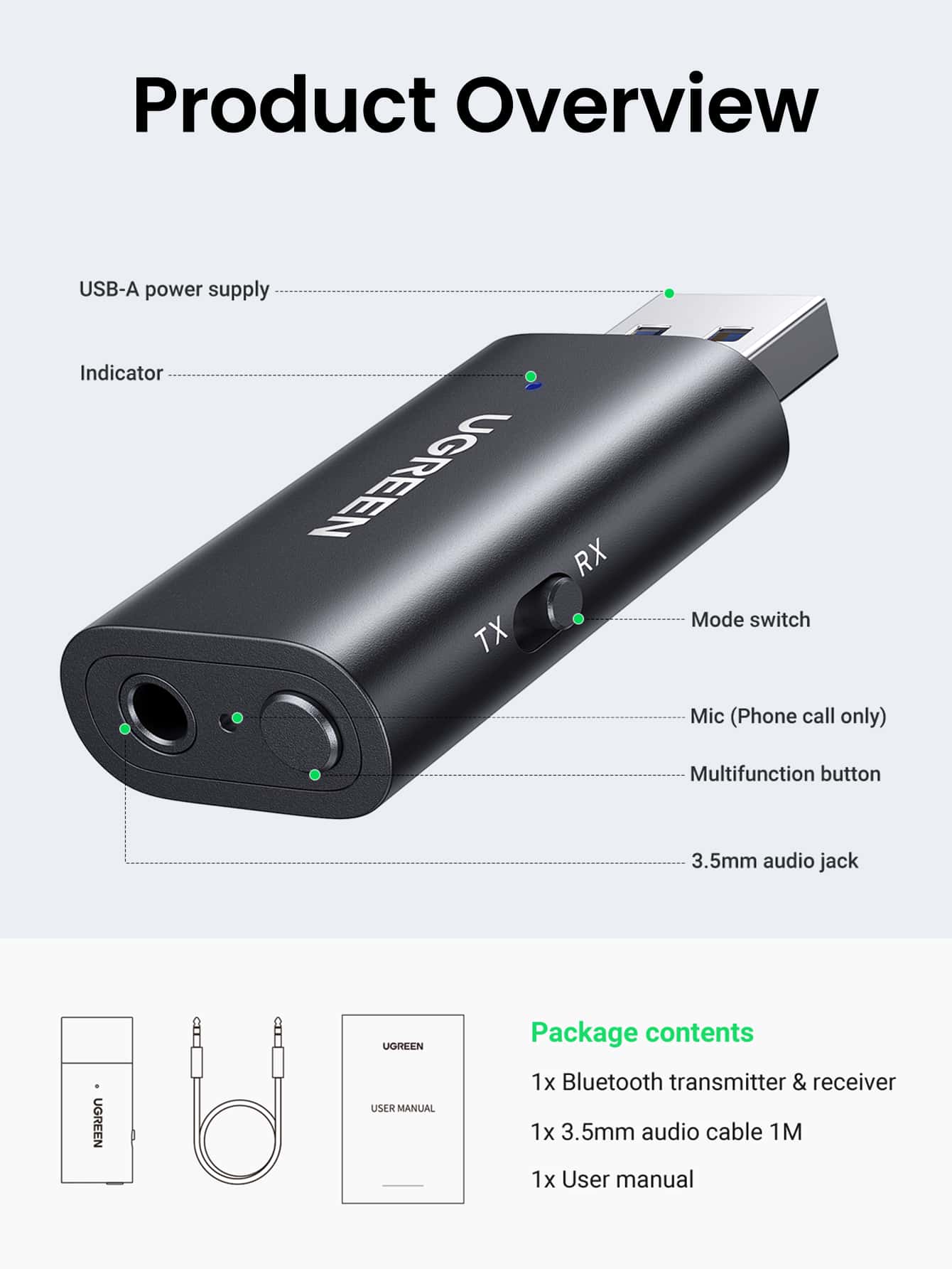 UGREEN 2 In 1 Receiver Transmitter Compatible With Bluetooth