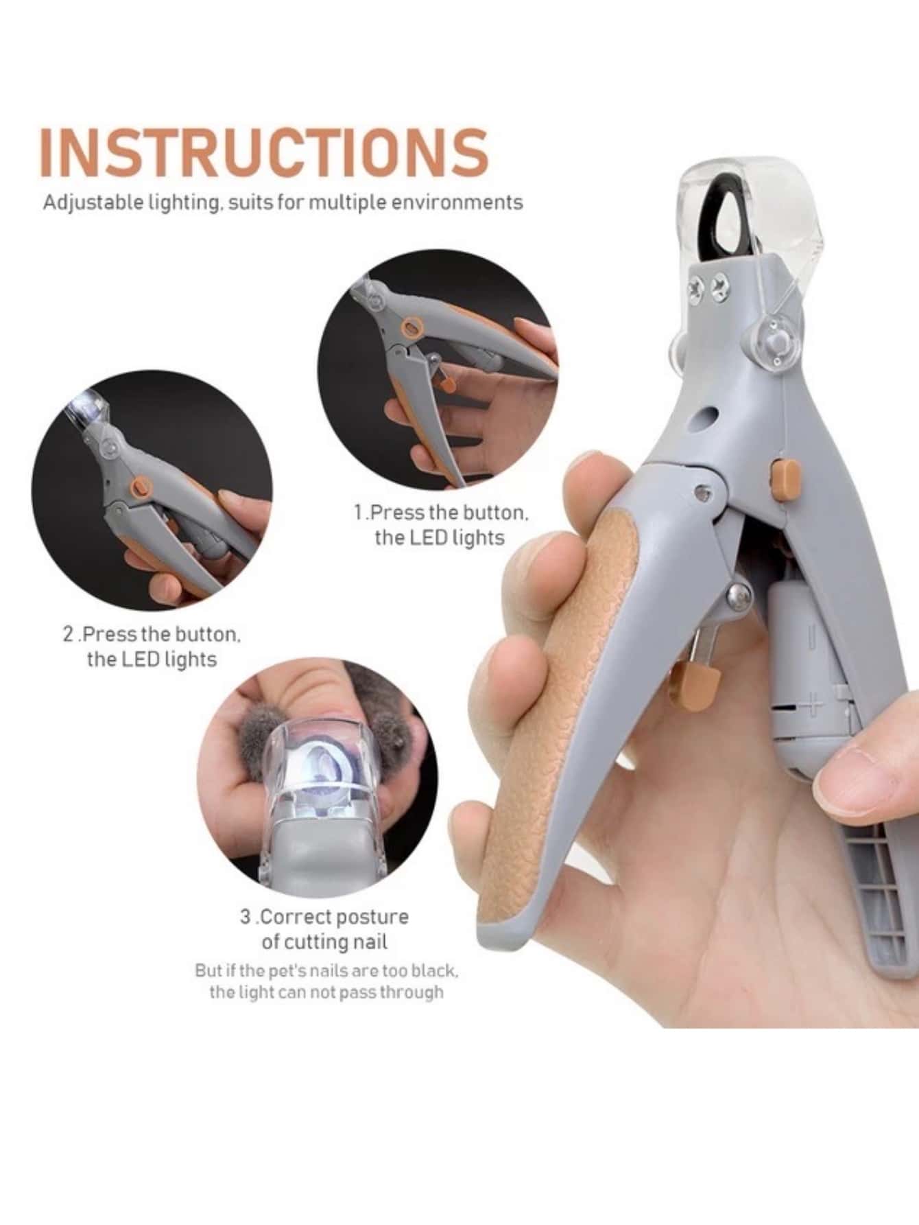 1pc LED 5X Magnification Pet Nail Clipper