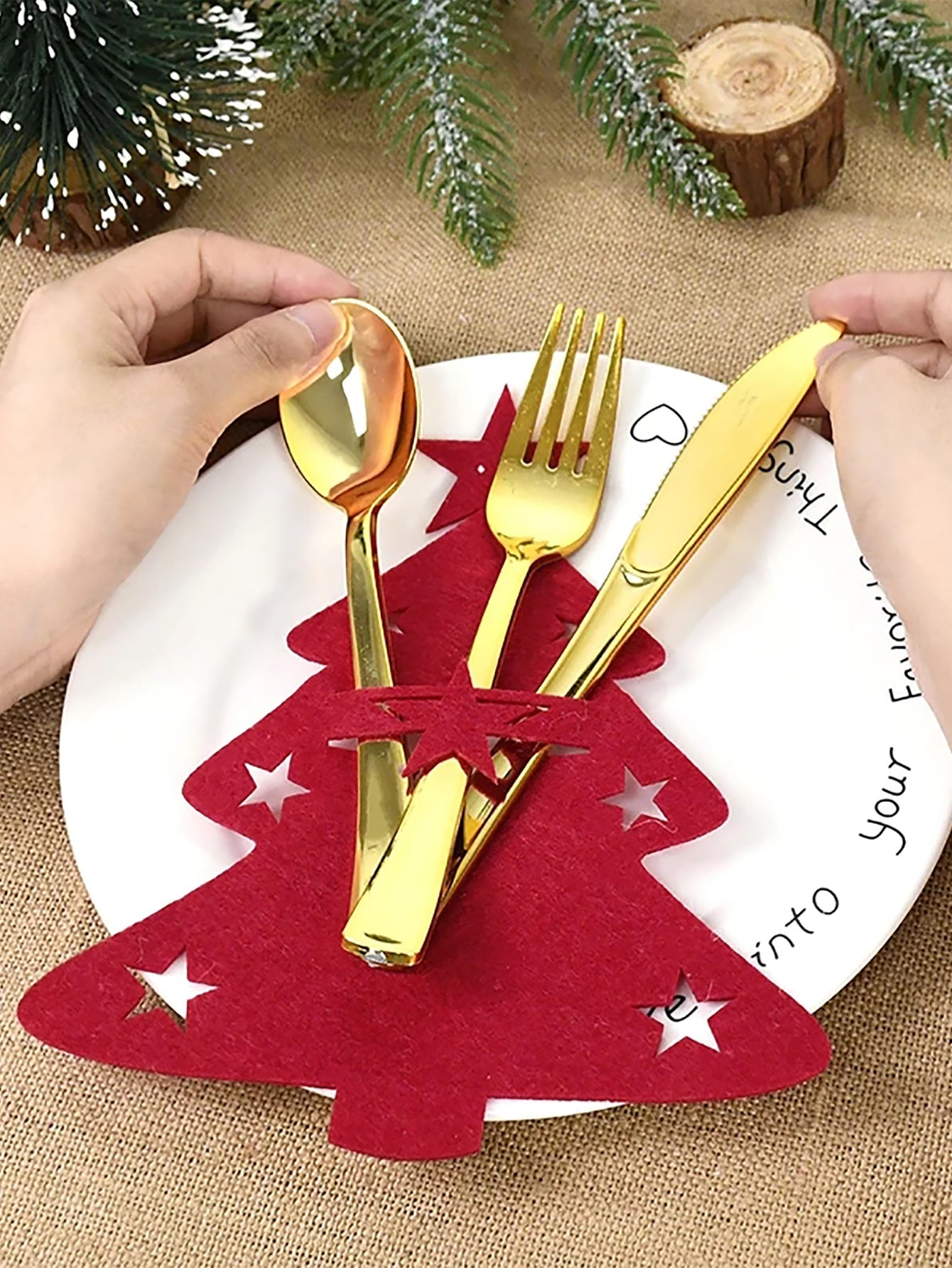 4pcs Christmas Tree Shaped Cutlery Decoration