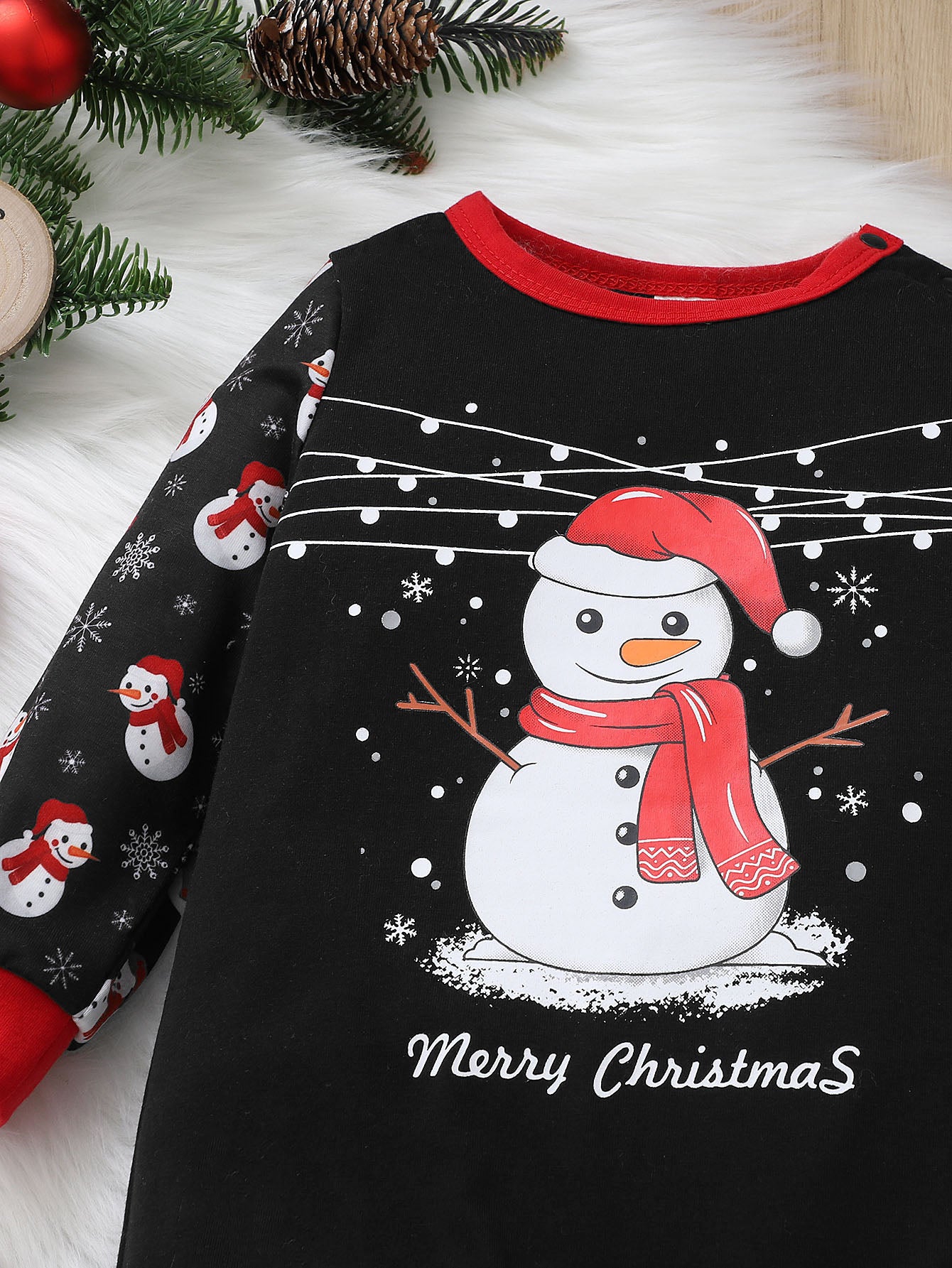 Baby Christmas Snowman Letter Graphic Jumpsuit Hat