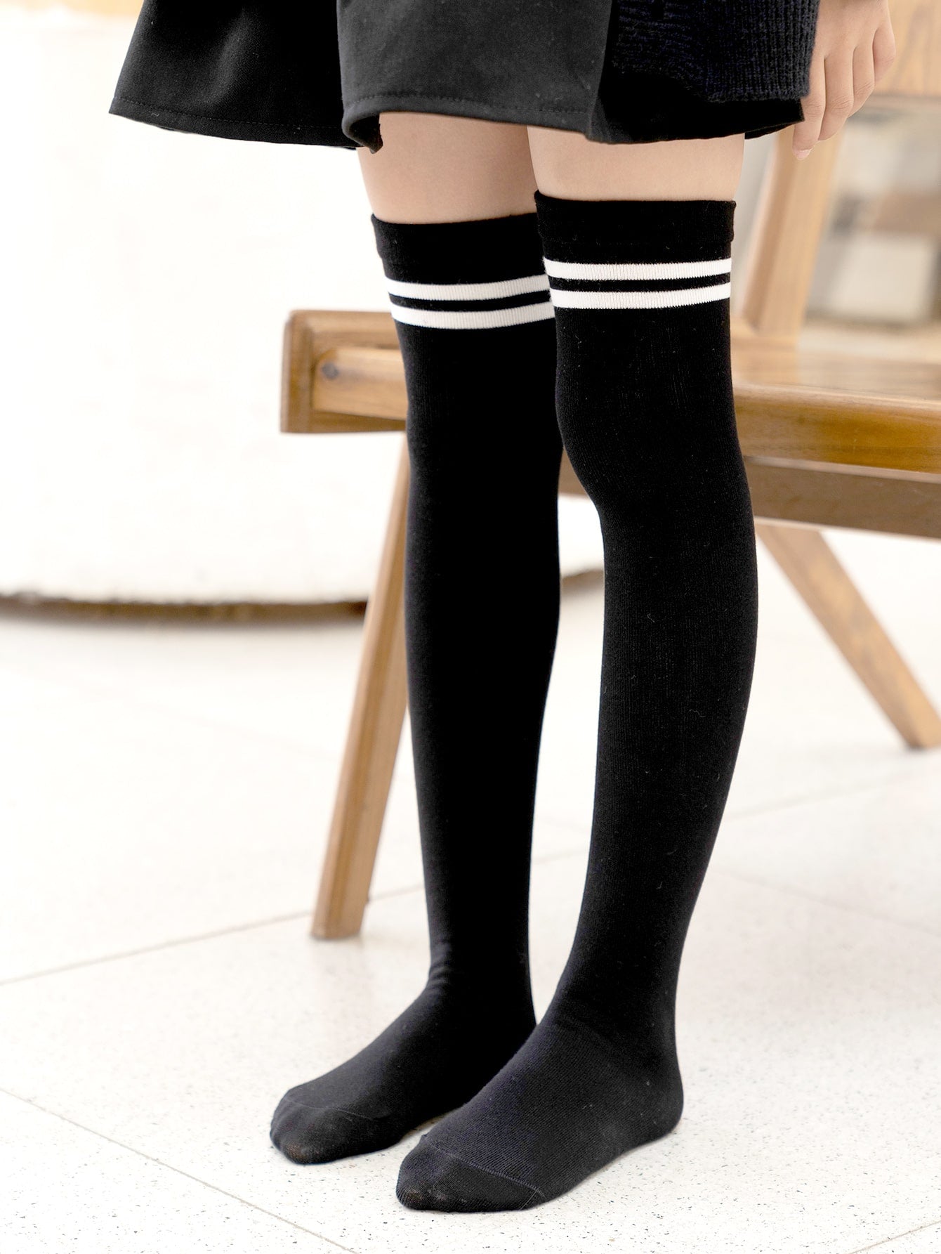 2pairs Kids Striped Pattern Casual Over The Knee Socks For Daily Life