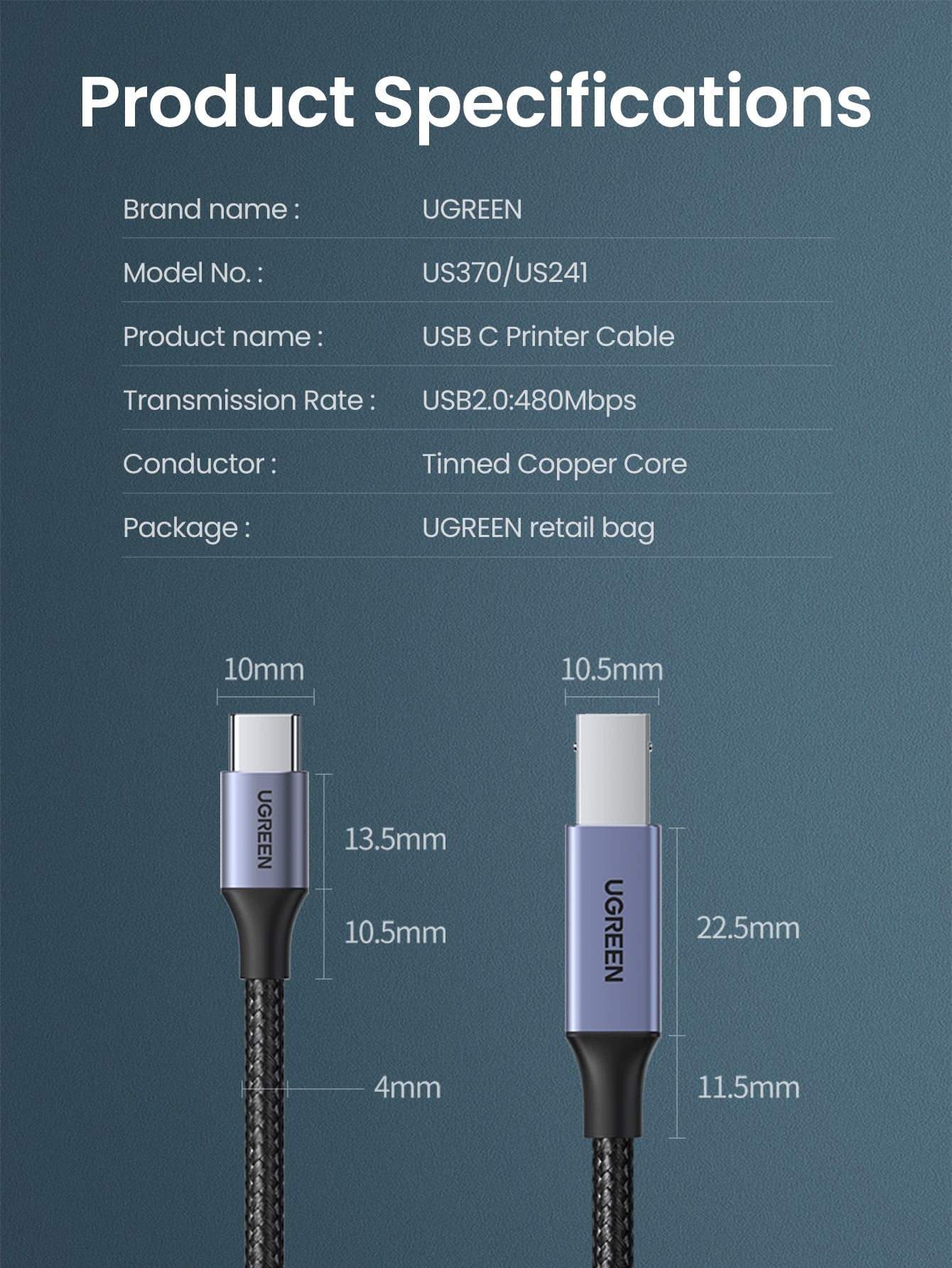 UGREEN Type C to USB B Computer Wire