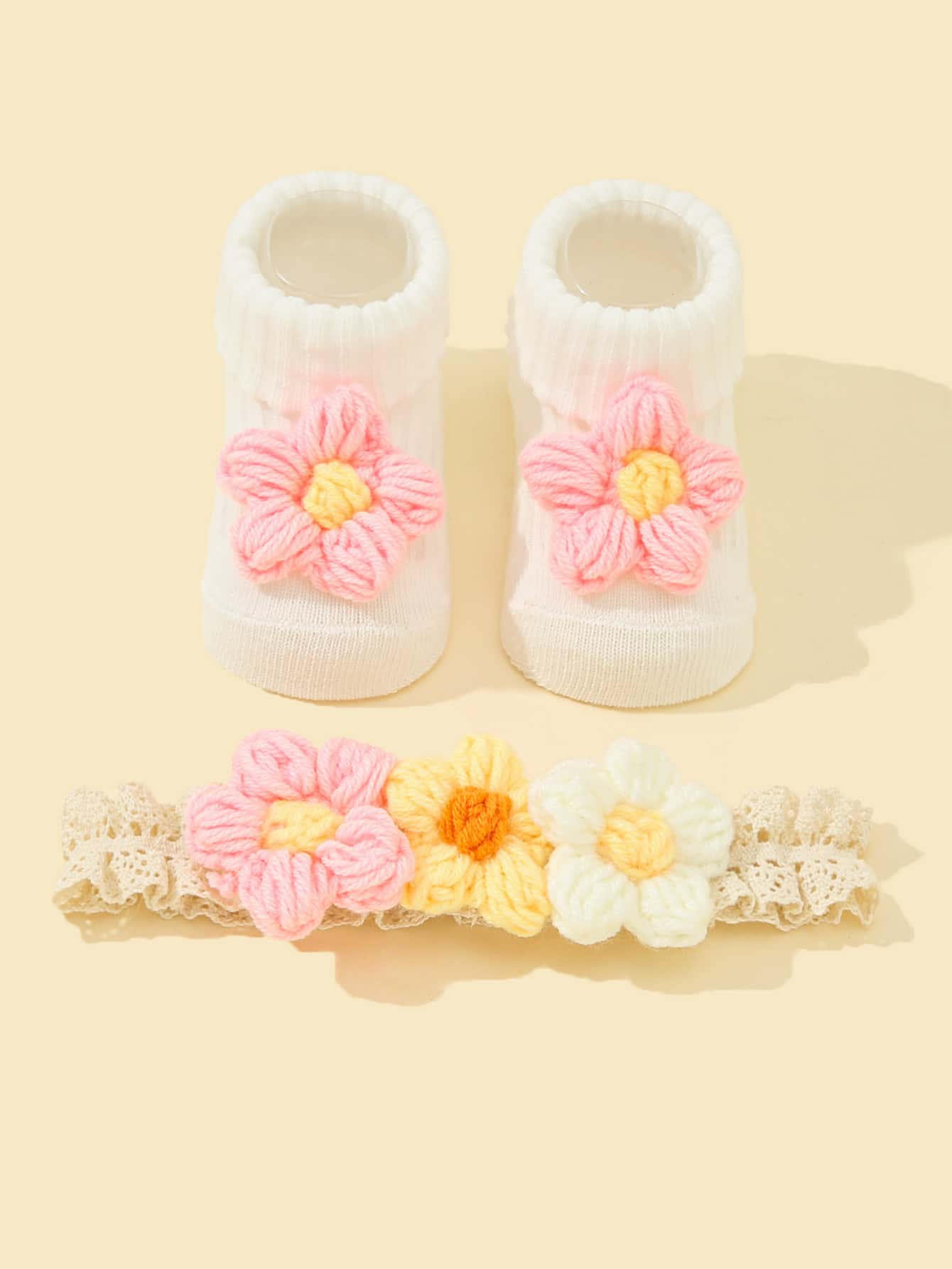 1pair Baby Floral Decor Socks 1pc Hair Band