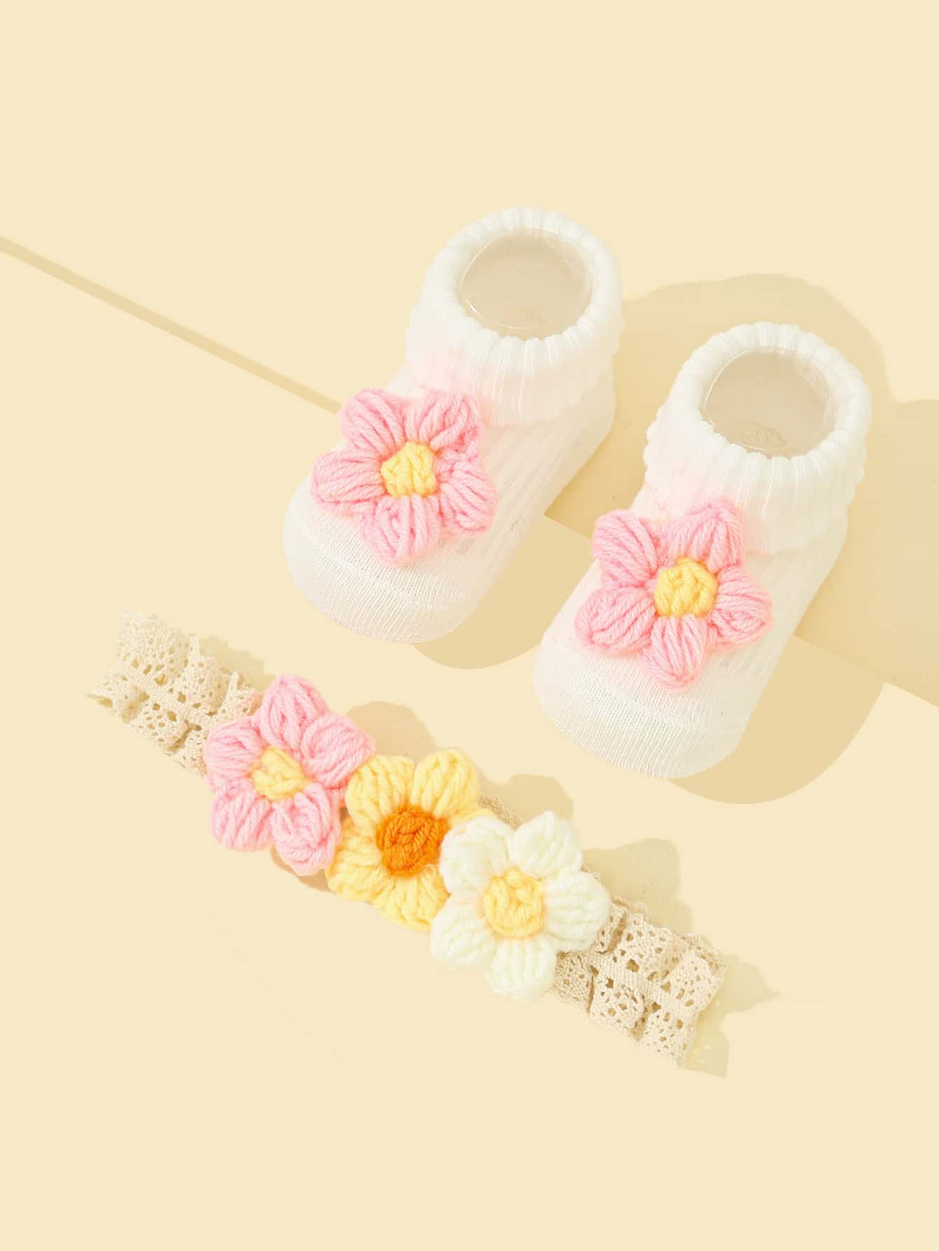 1pair Baby Floral Decor Socks 1pc Hair Band