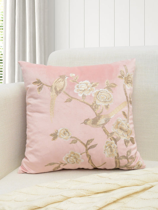 Bird Floral Embroidered Cushion Cover Without Filler
