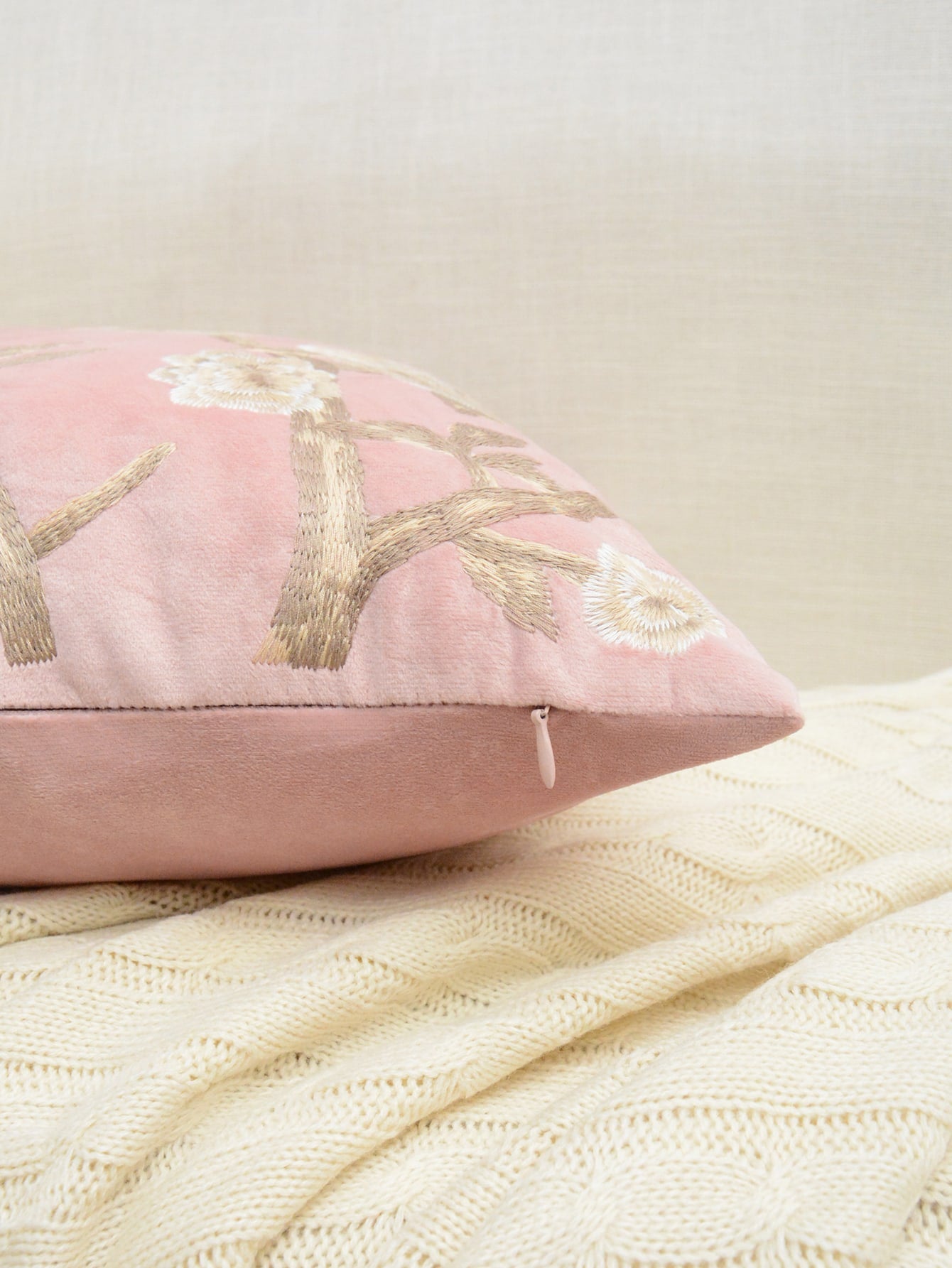 Bird Floral Embroidered Cushion Cover Without Filler