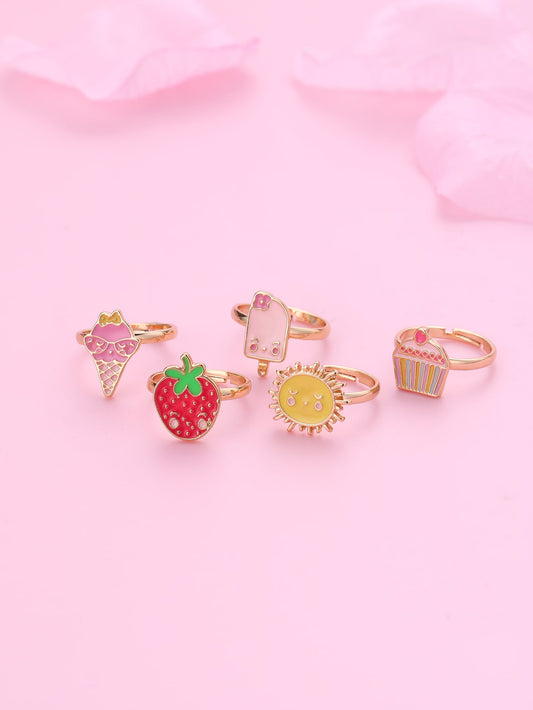 5pcs Girls Strawberry Popsicle Decor Ring