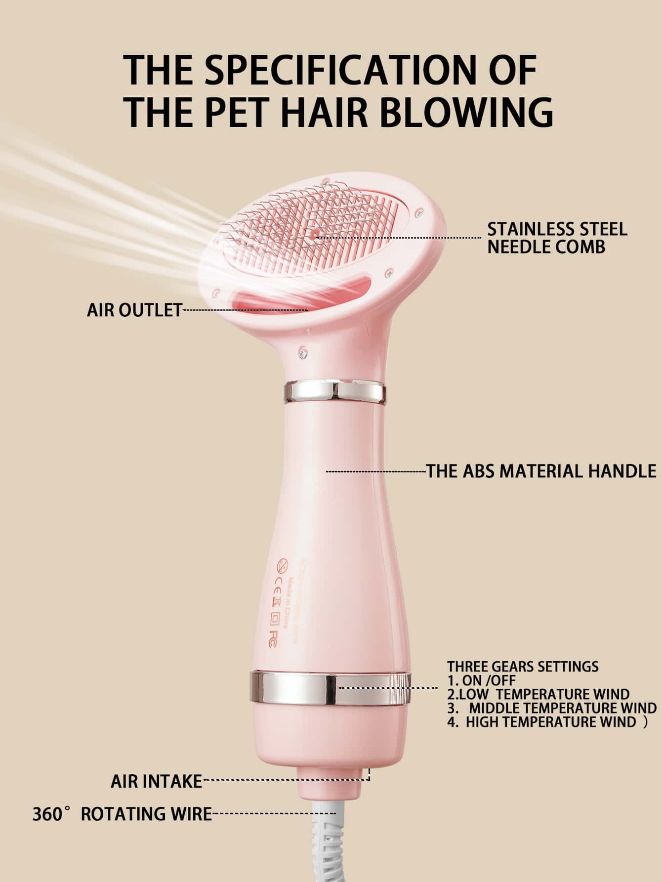 1pc 2 In 1 Pet Grooming Hair Dryer