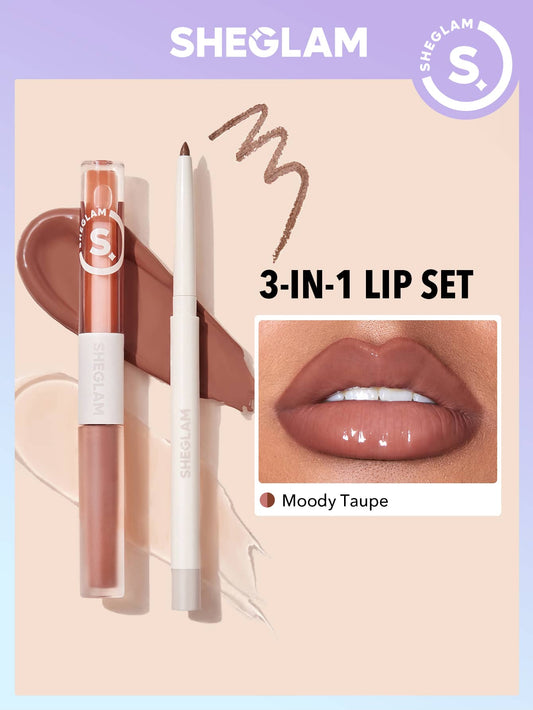 SHEGLAM Soft 90 s Glam Lip liner and Lip Duo Set Moody Taupe Lip Set