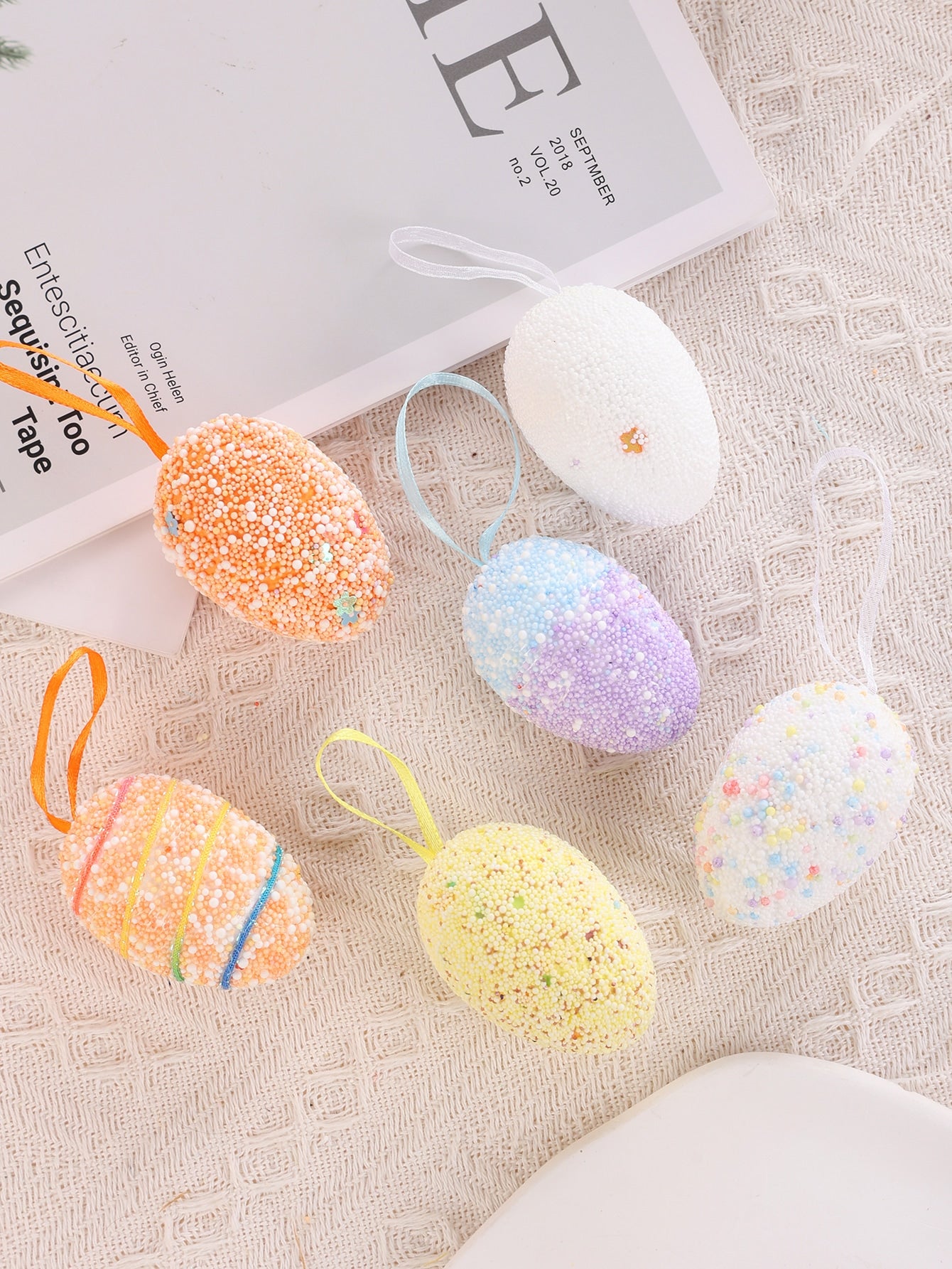 6pcs set ABS Decorative Egg Creative Color Block Festival Decor For Easter Day