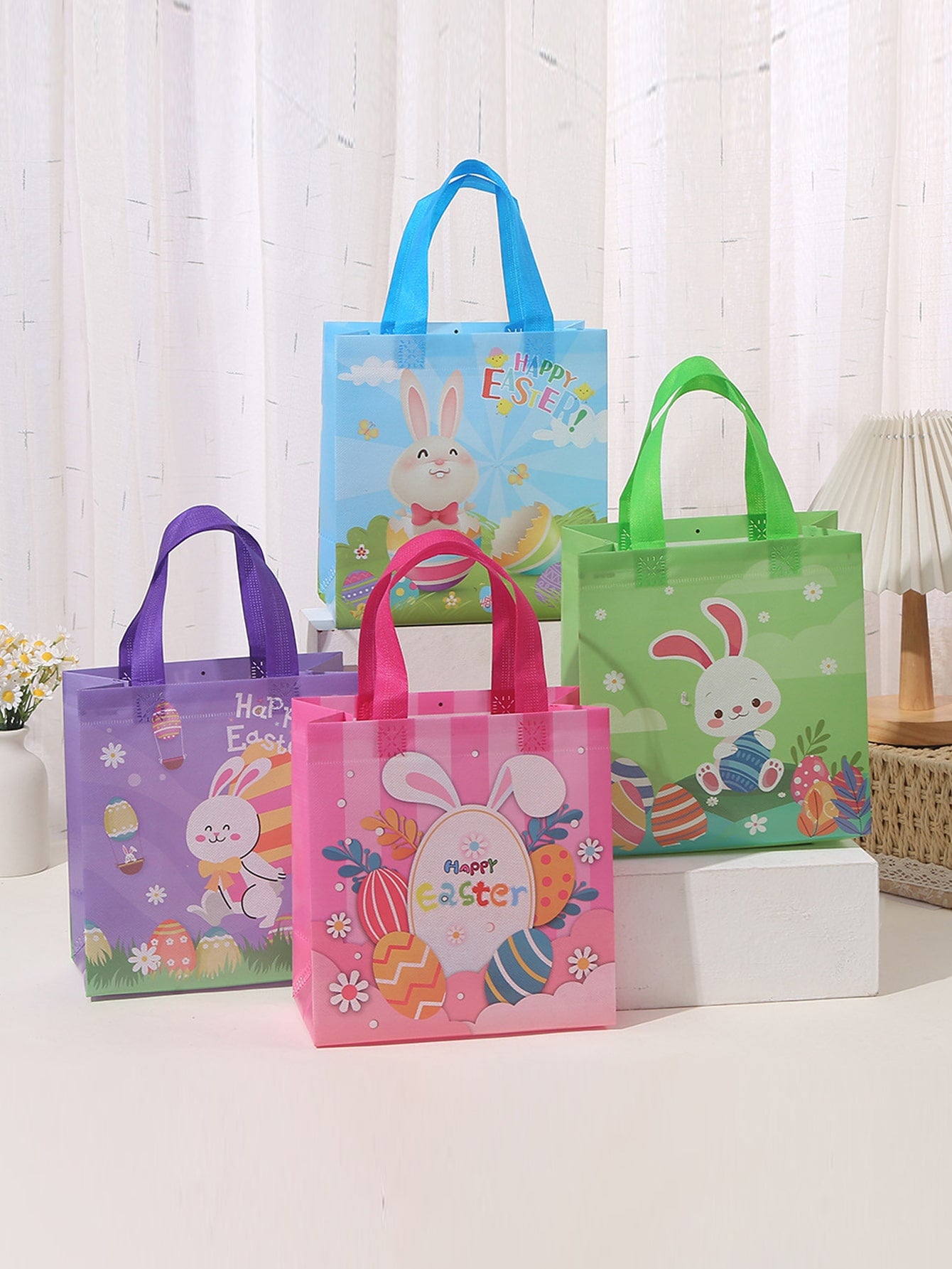 4pcs Easter Rabbit Egg Pattern Gift Bag Cartoon Cute Gift Wrapping Bag For Easter Party