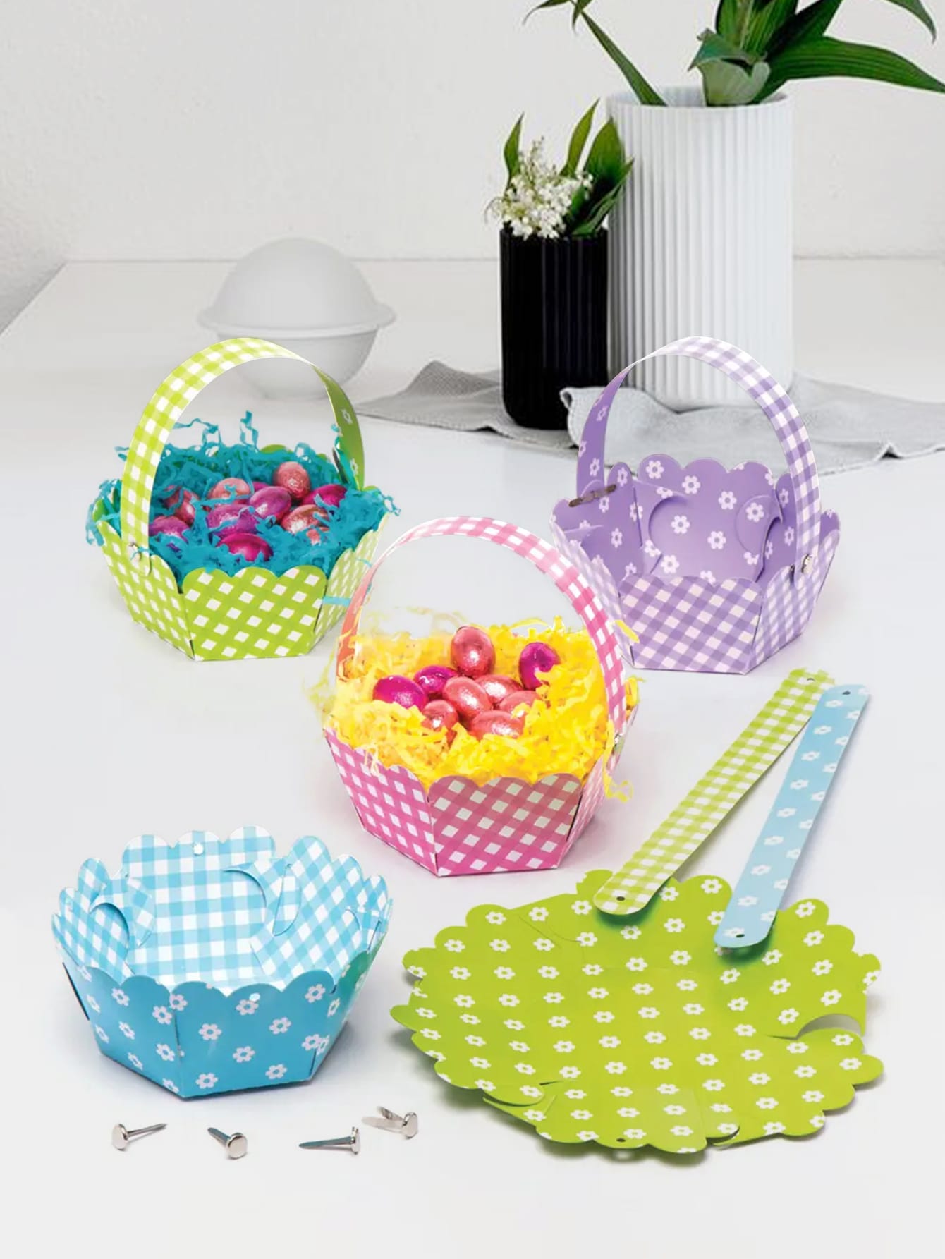 4pcs set Paper Gift Box Floral Gingham Pattern Gift Packaging Box For Party